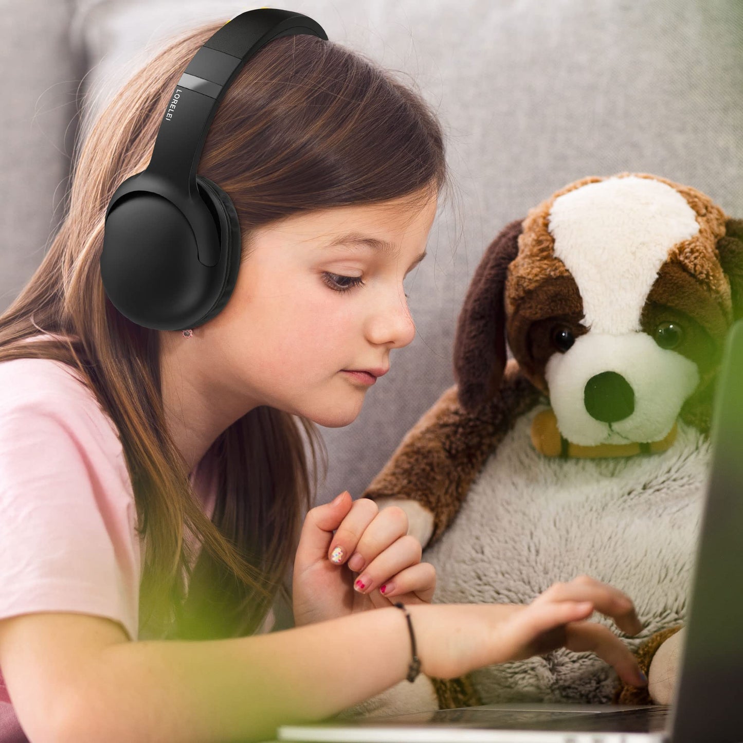 LORELEI E5 Wired Headphones for Kids Foldable & 3.5mm Jack Tangle Free Nylon Wire Stereo On Ear Headsets for Kids/Children/School/Tablet/Ipad/Kiddle/Plane (Purple)