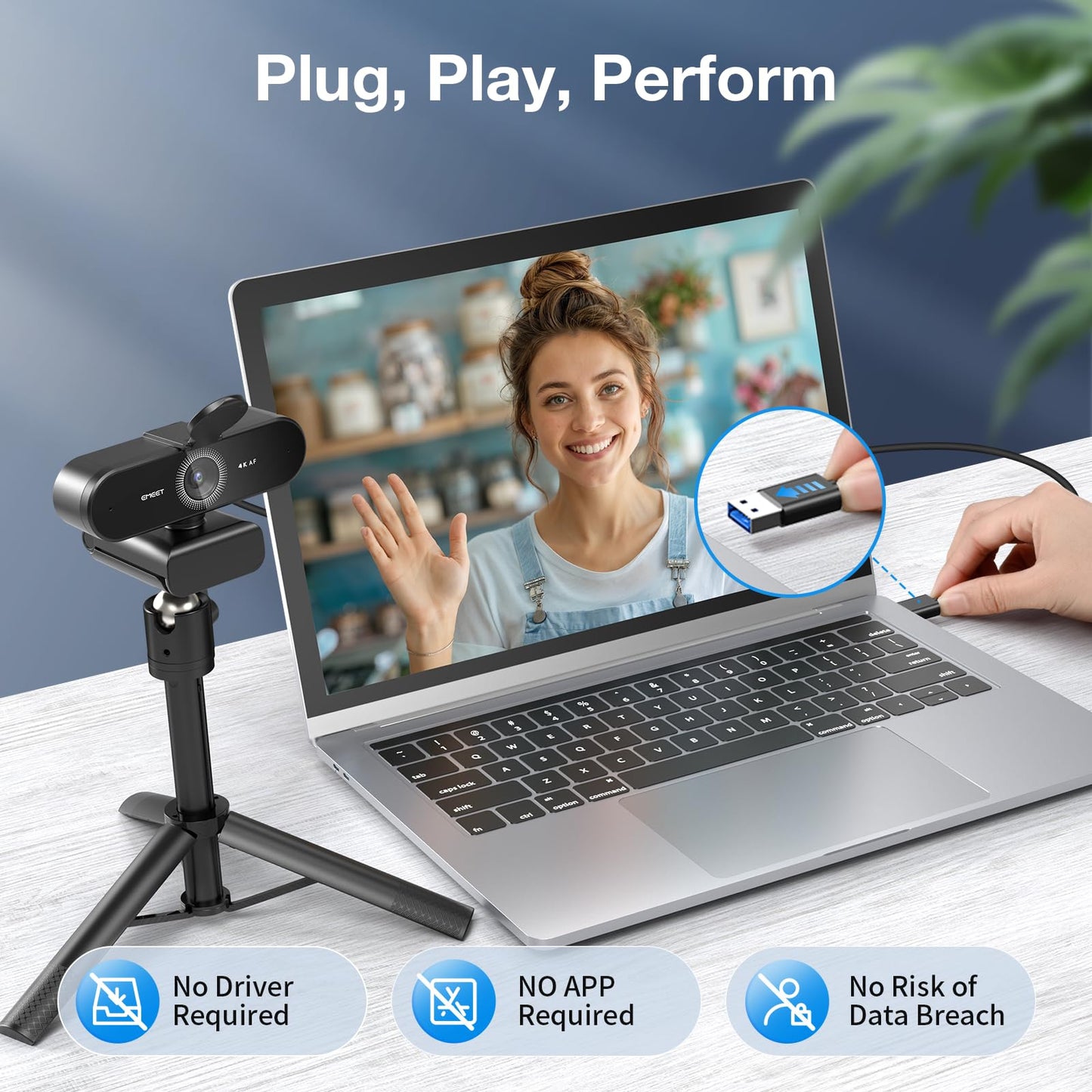 EMEET NOVA 4K Webcam for PC - Ultra 4K HD, PDAF Autofocus, Dual Noise-Cancelling Mics, 73° FOV, Auto Light Correction, USB Plug&Play, Privacy Cover, Ideal for High-End Business Meetings&Live Streaming
