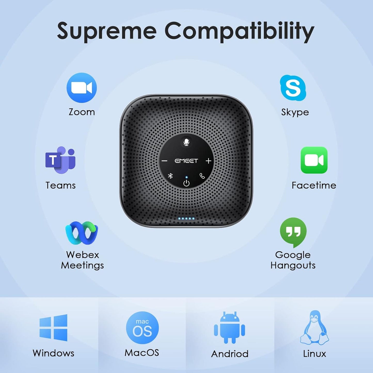 EMEET Conference Speakerphone M0 Plus, 4 AI Mics 360° Voice Pickup, Noise Reduction, USB C, Bluetooth Speakerphone for 8 People w/Daisy Chain for 16, Conference Speaker Compatible w/Leading Software