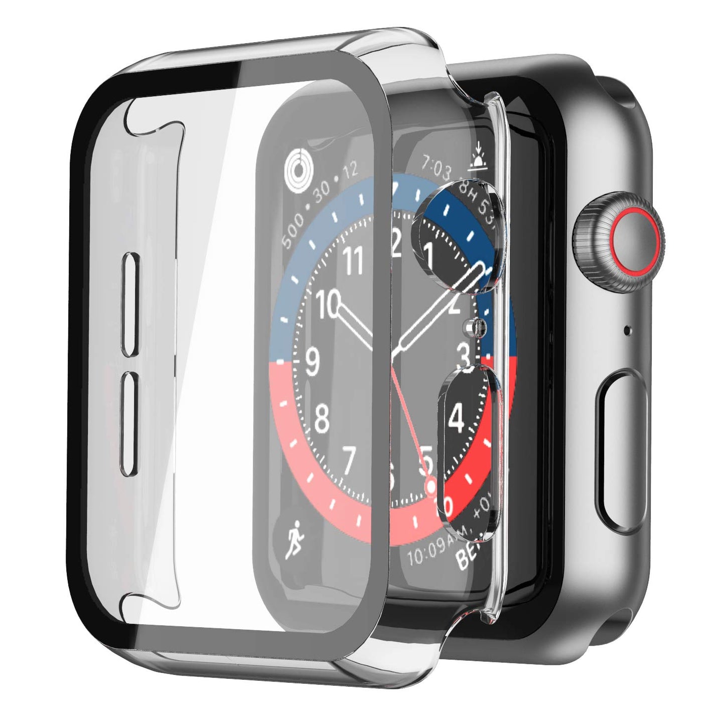 2Pack Black Hard Case (Apple Watch SE 2 (2024) SE Series 6 Series 5 Series 4)with HD Tempered Glass Screen Protector