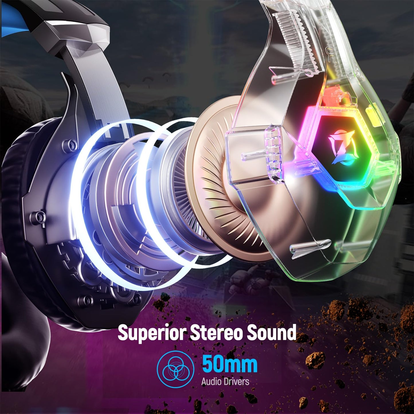 Ozeino Gaming Headset for Ps5 Ps4 PC, Over Ear Gaming Headphones with Noise Cancelling Microphone RGB Light, Deep Bass Stereo Sound Headset for Xbox Series X/S, Switch, Laptop, Mac, Phone