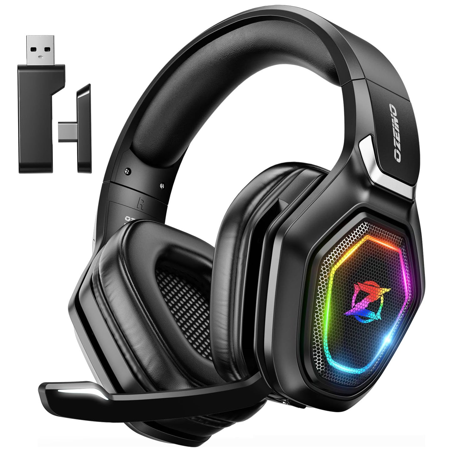 Ozeino Wireless Gaming Headset for Ps5, Ps4, Switch, Ultra Stable 2.4GHz USB & Type-C, Bluetooth 5.3 Gaming Headphones with Flip Mic, 40+Hr Battery Gamer Headset for PC, Laptop, Mobile, Mac(White)