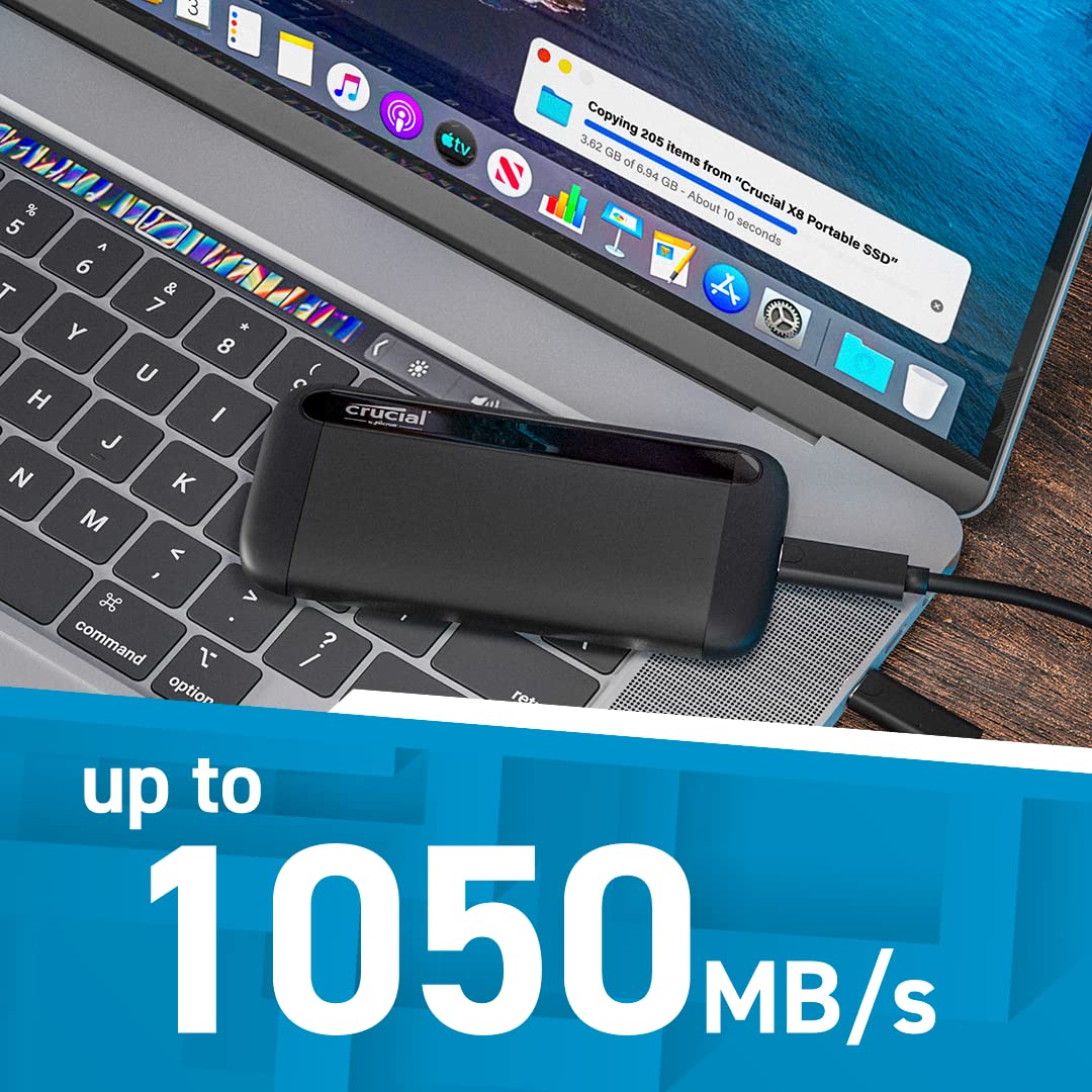 Crucial X9 1TB Portable SSD, Up to 1050MB/s, USB 3.2 USB-C, External Solid State Drive, Compatible with Windows, Mac, & Android, Reliable Storage for Games, Files, & Backups, Black - CT1000X9SSD902
