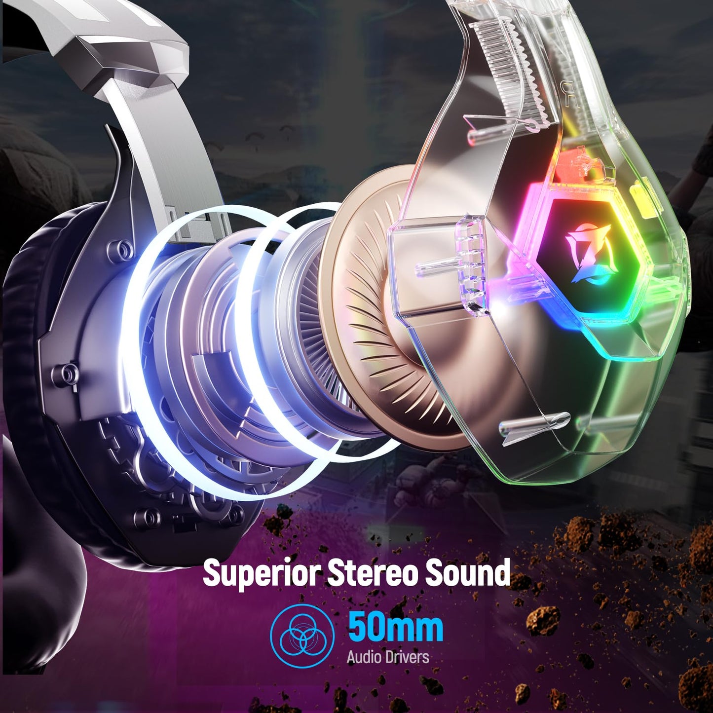 Ozeino Gaming Headset for Ps5 Ps4 PC, Over Ear Gaming Headphones with Noise Cancelling Microphone RGB Light, Deep Bass Stereo Sound Headset for Xbox Series X/S, Switch, Laptop, Mac, Phone