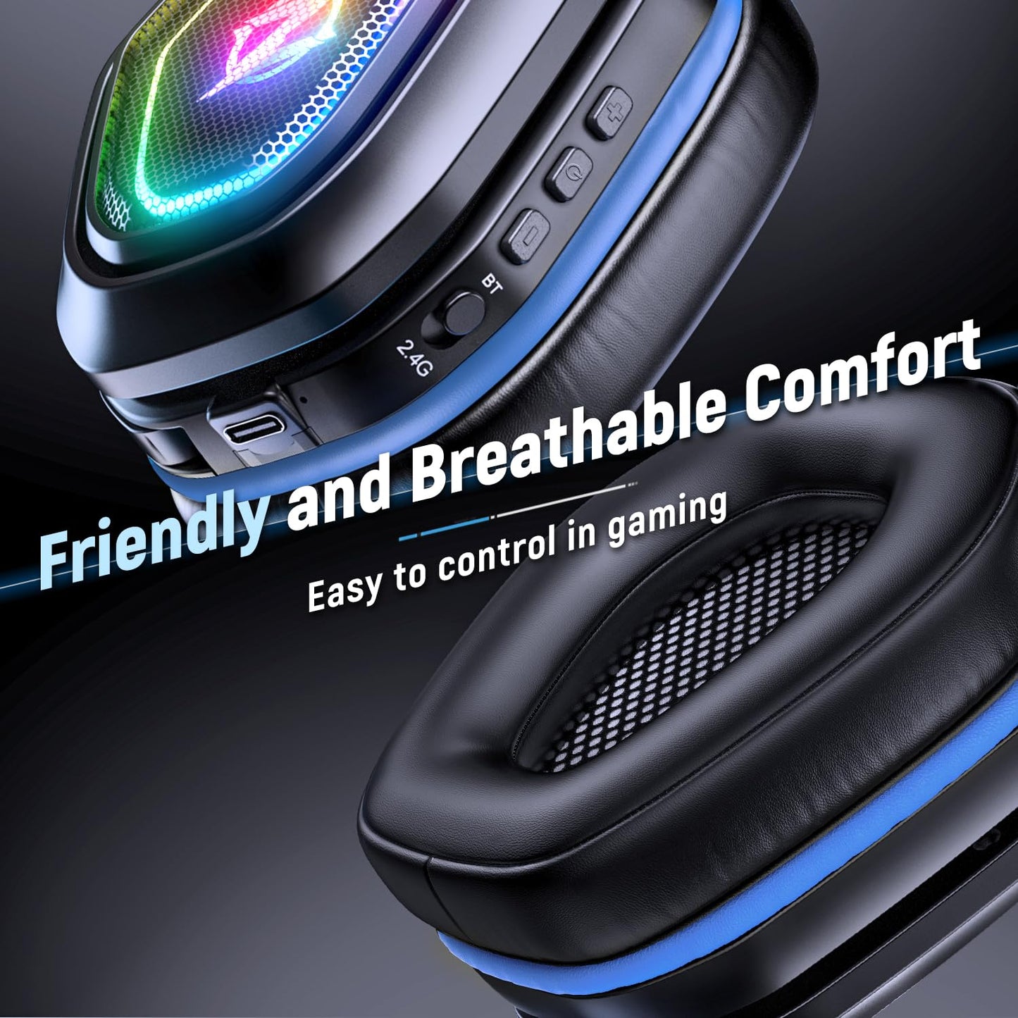Ozeino Wireless Gaming Headset for Ps5, Ps4, Switch, Ultra Stable 2.4GHz USB & Type-C, Bluetooth 5.3 Gaming Headphones with Flip Mic, 40+Hr Battery Gamer Headset for PC, Laptop, Mobile, Mac(White)