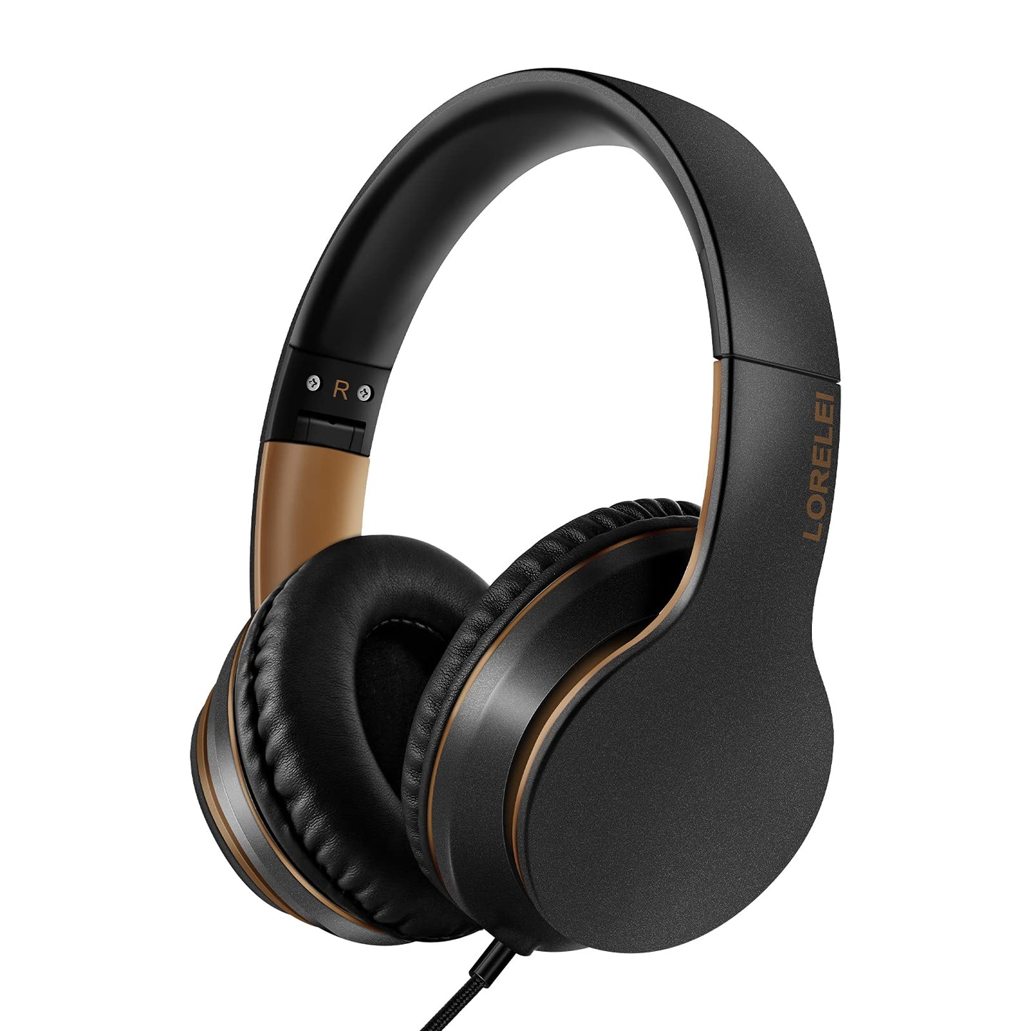 LORELEI X6 Over-Ear Headphones with Microphone, Lightweight Foldable & Portable Stereo Bass Headphones with 1.45M No-Tangle, Wired Headphones for Smartphone Tablet MP3 / 4 (Space Black)