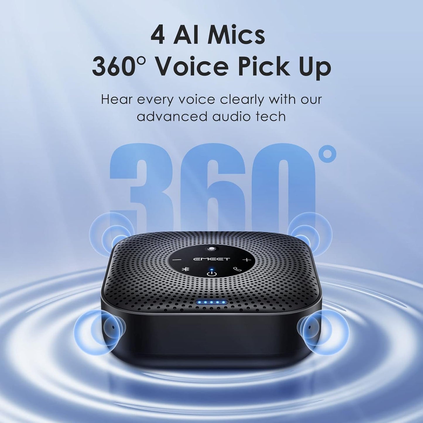 EMEET Conference Speakerphone M0 Plus, 4 AI Mics 360° Voice Pickup, Noise Reduction, USB C, Bluetooth Speakerphone for 8 People w/Daisy Chain for 16, Conference Speaker Compatible w/Leading Software