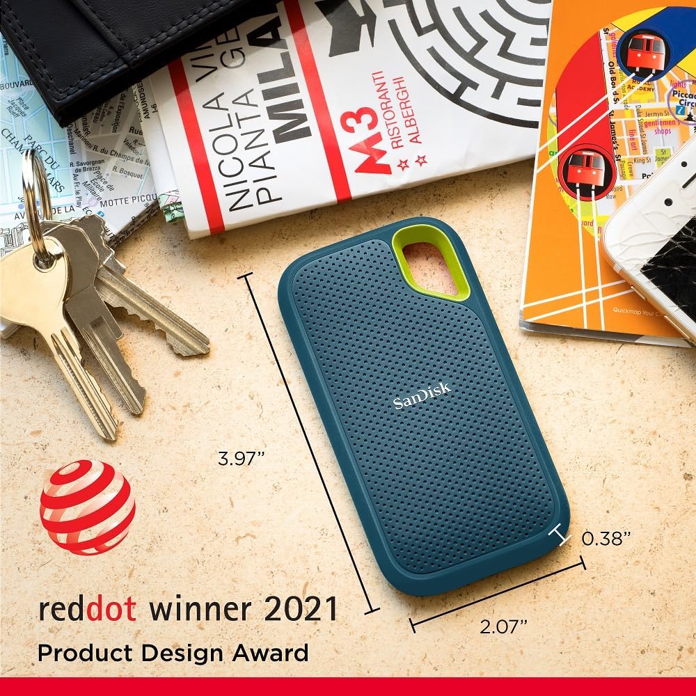 SanDisk Extreme Portable SSD - Up to 1050MB/s, USB-C, USB 3.2 Gen 2, Water and Dust Resistance