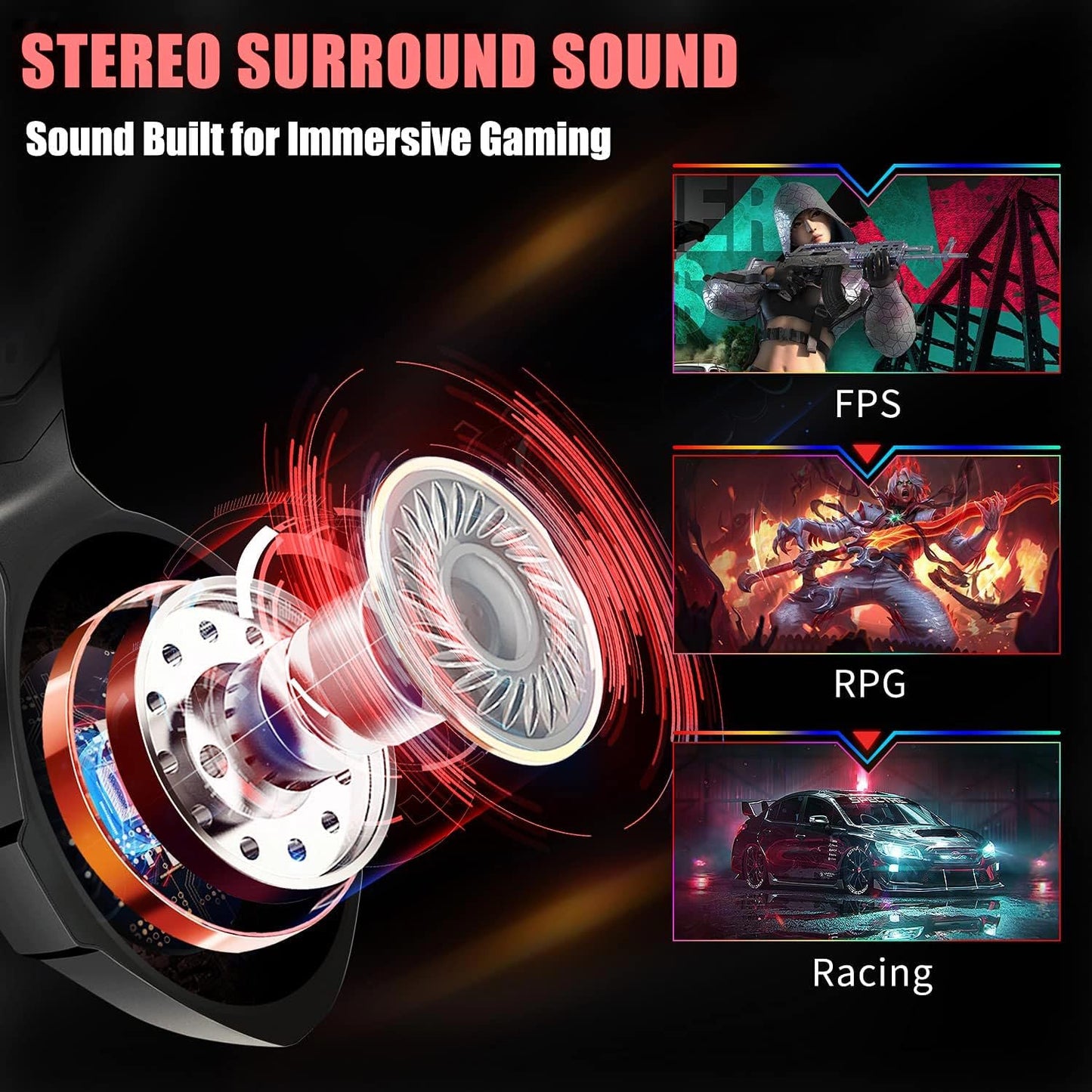 Ozeino Gaming Headset for Ps5 Ps4 PC, Over Ear Gaming Headphones with Noise Cancelling Microphone RGB Light, Deep Bass Stereo Sound Headset for Xbox Series X/S, Switch, Laptop, Mac, Phone