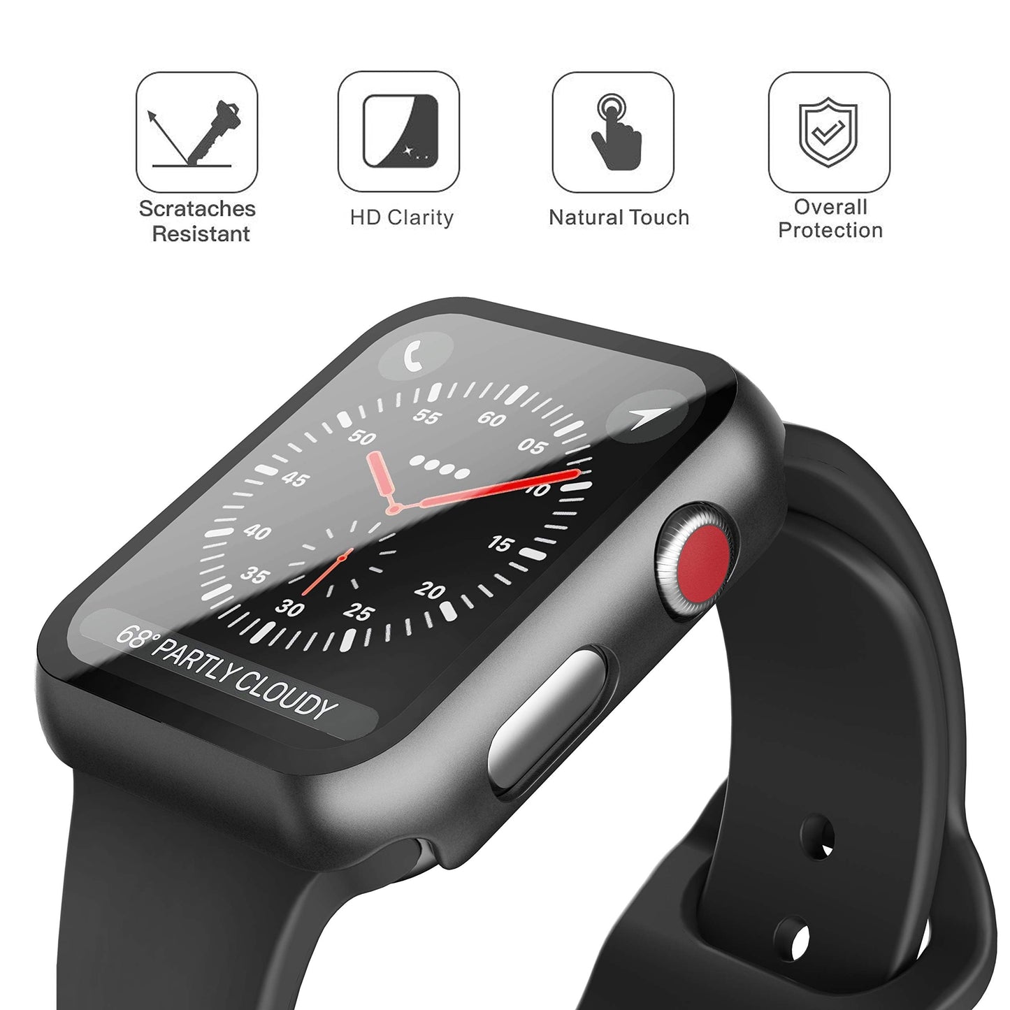 2Pack Black Hard Case (Apple Watch SE 2 (2024) SE Series 6 Series 5 Series 4)with HD Tempered Glass Screen Protector
