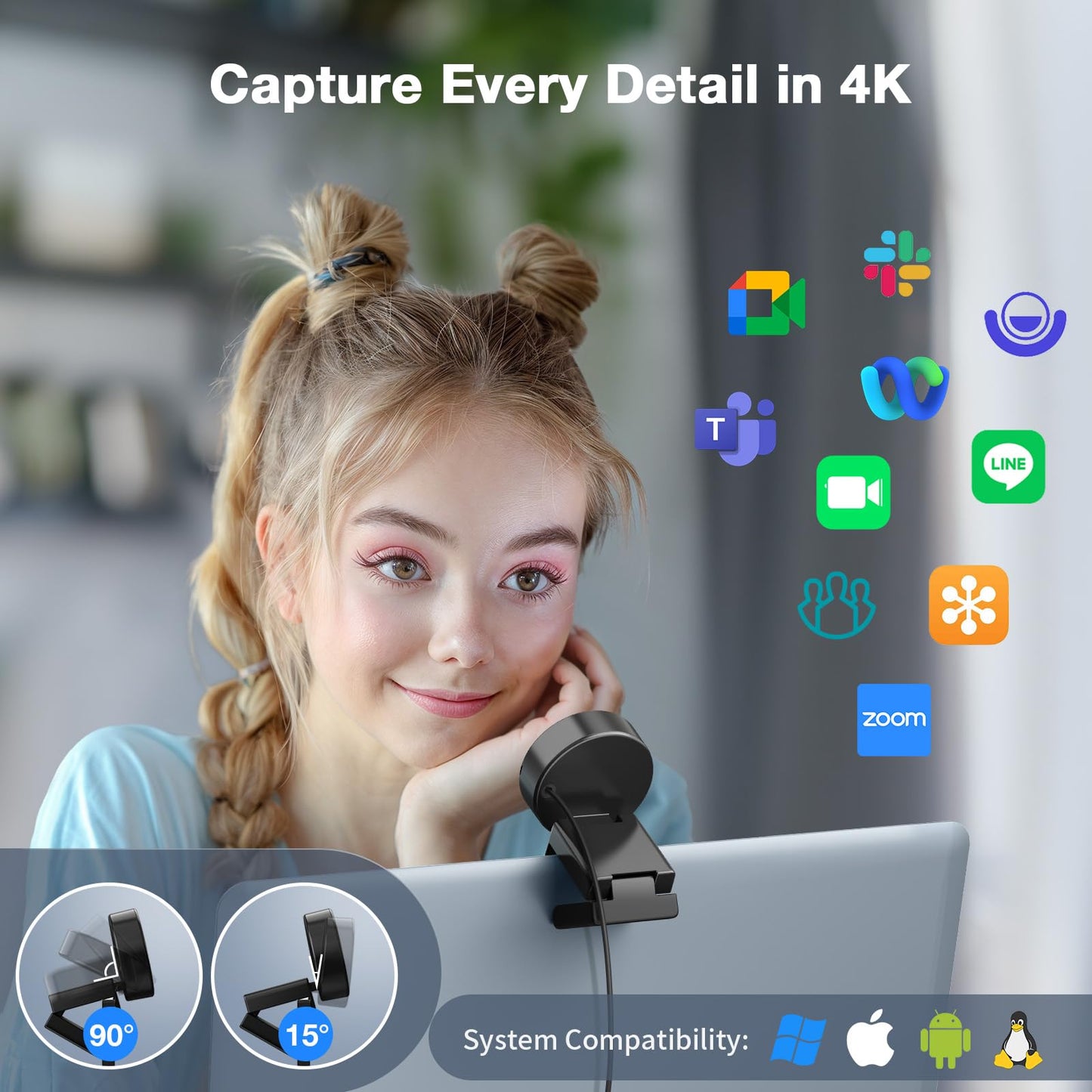 EMEET C955 Webcam for PC, 1080P Webcam with Microphone&Privacy Cover, Auto Light Correction, 70° FOV for Personal Use, Plug&Play Web Cam Protect Data, Perfect for Office Professionals&Remote Workers