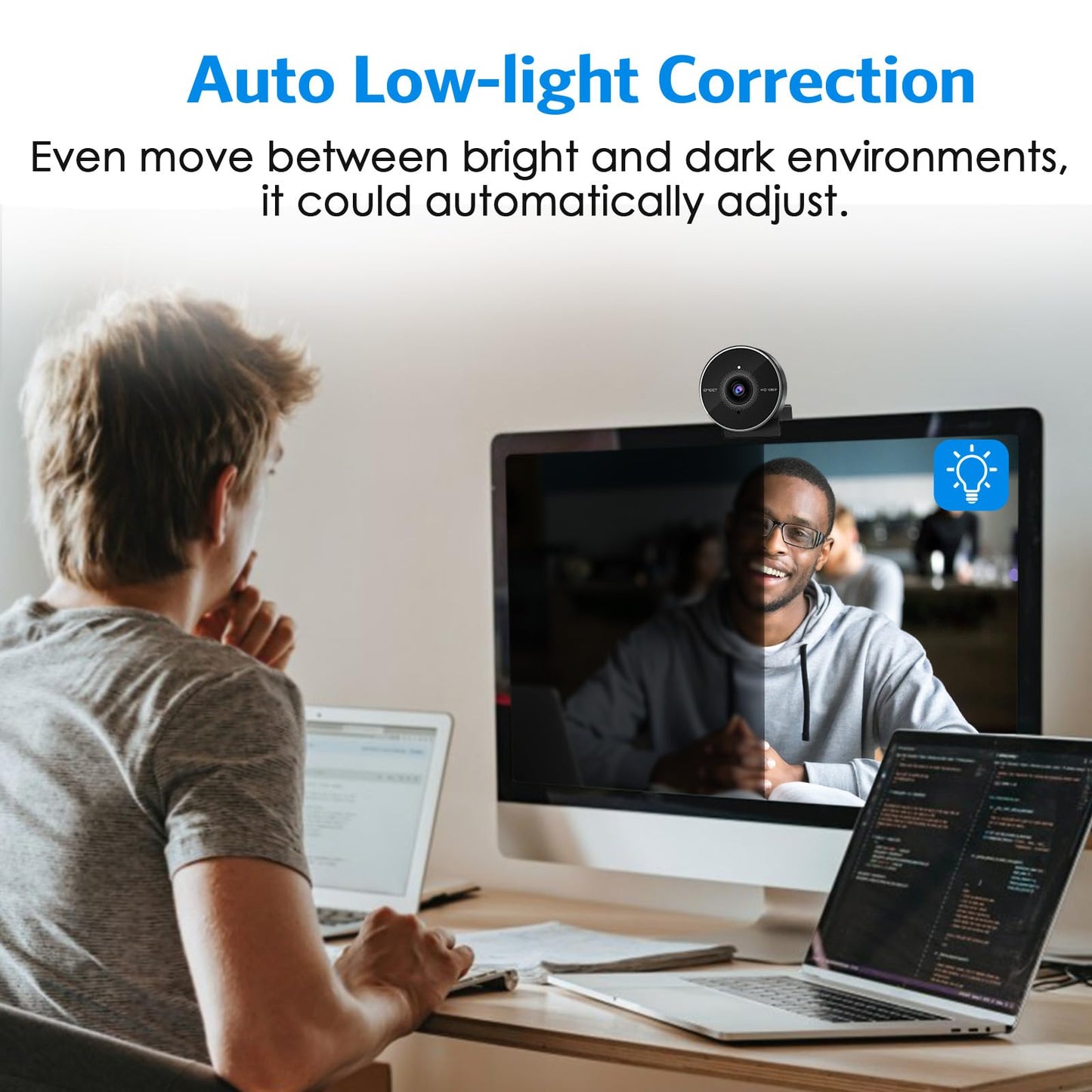 EMEET C955 Webcam for PC, 1080P Webcam with Microphone&Privacy Cover, Auto Light Correction, 70° FOV for Personal Use, Plug&Play Web Cam Protect Data, Perfect for Office Professionals&Remote Workers