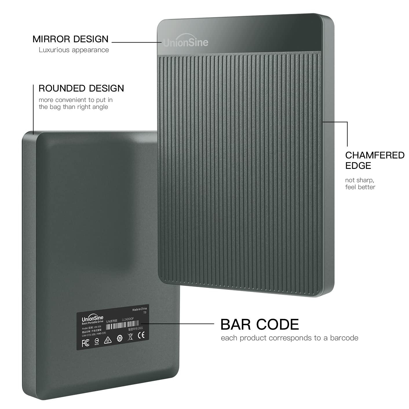 UnionSine 1TB Ultra Slim Portable External Hard Drive USB3.0 HDD Storage for PC,Mac, Desktop, Laptop, PS4, Xbox One, Xbox 360-Super Fast Transmission-HD-2510(Black)