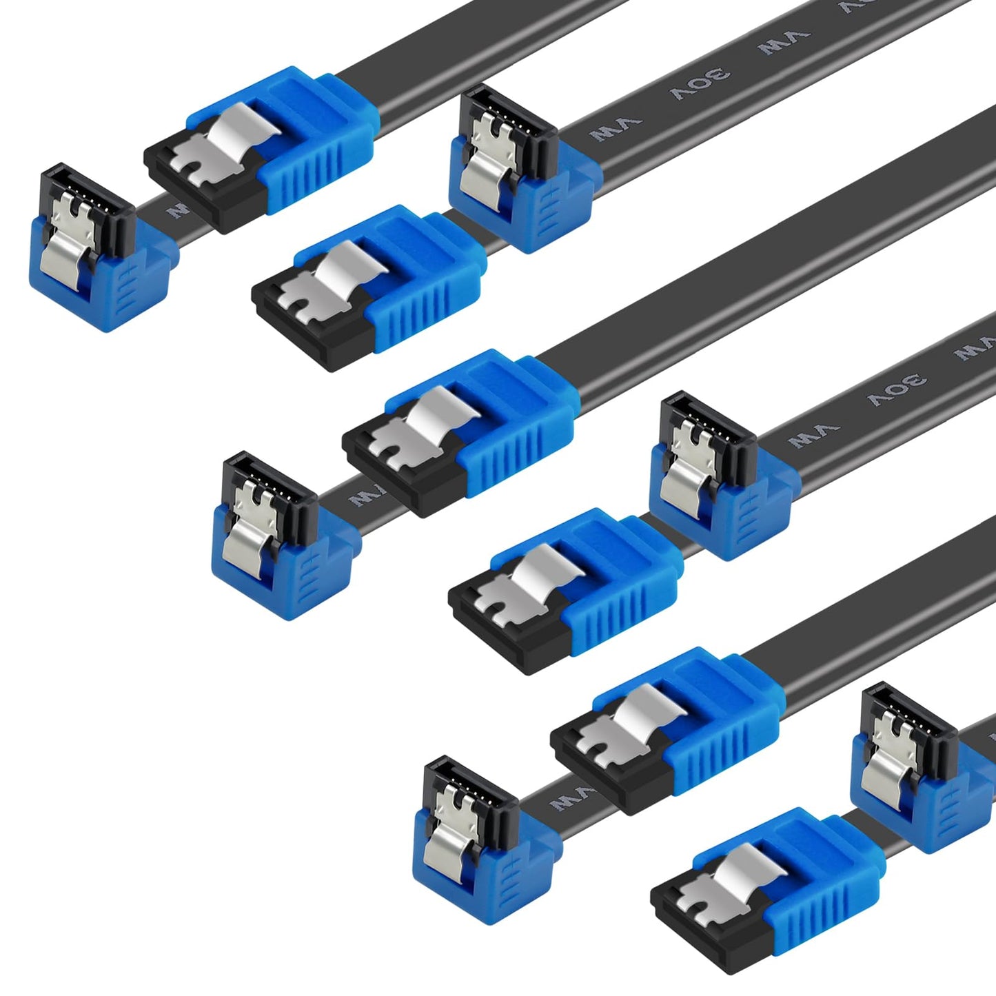 BENFEI SATA Cable III, 3 Pack SATA Cable III 6Gbps 90 Degree Right Angle with Locking Latch 18 Inch for SATA HDD, SSD, CD Driver, CD Writer - Blue