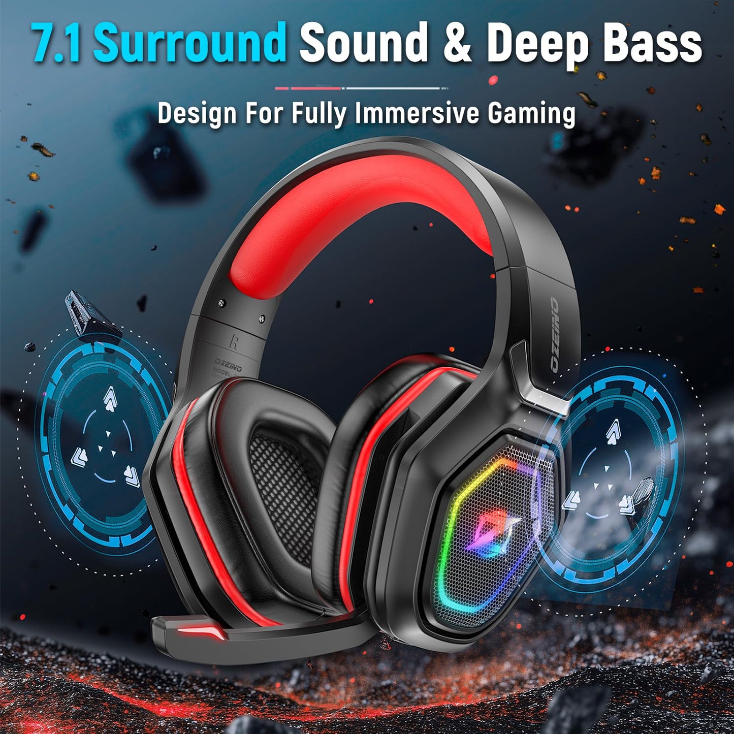 Ozeino Wireless Gaming Headset for Ps5, Ps4, Switch, Ultra Stable 2.4GHz USB & Type-C, Bluetooth 5.3 Gaming Headphones with Flip Mic, 40+Hr Battery Gamer Headset for PC, Laptop, Mobile, Mac(White)