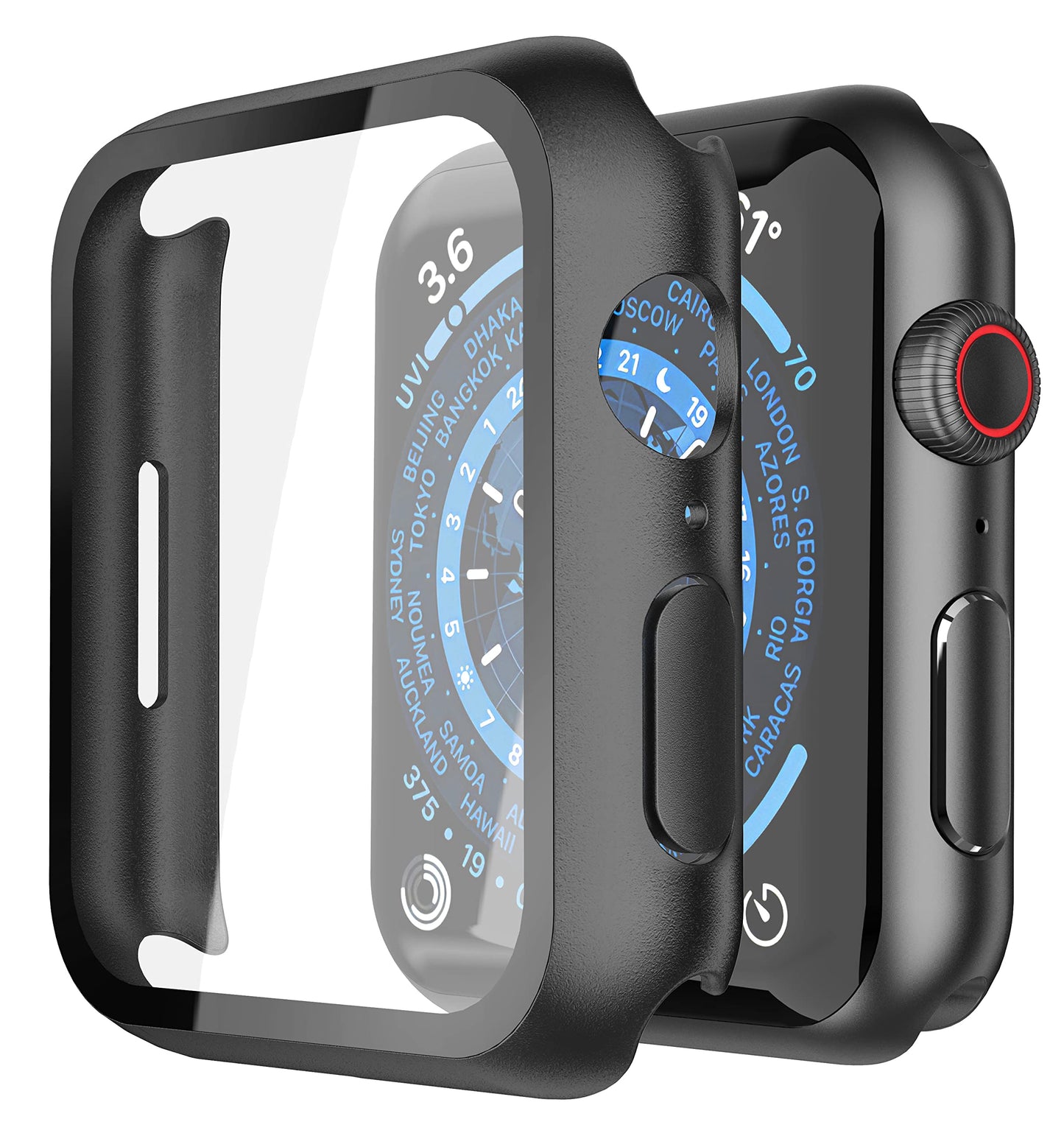 2Pack Black Hard Case (Apple Watch SE 2 (2024) SE Series 6 Series 5 Series 4)with HD Tempered Glass Screen Protector