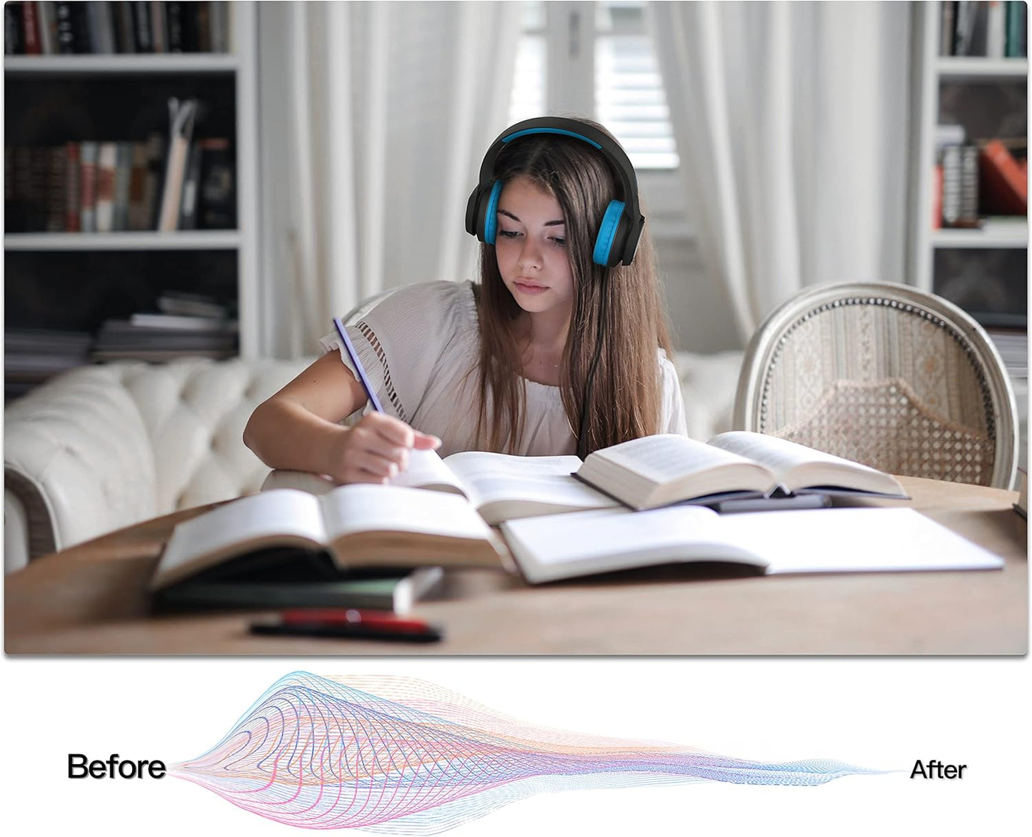 LORELEI E7 Kids Headphones with Microphone, Safe Volume Limiter 85/94dB, Foldable Stereo Tangle-Free On-Ear Wired Headphones for Toddlers/Boys/Girls/School/iPad/Laptop/Travel (Black&Blue)