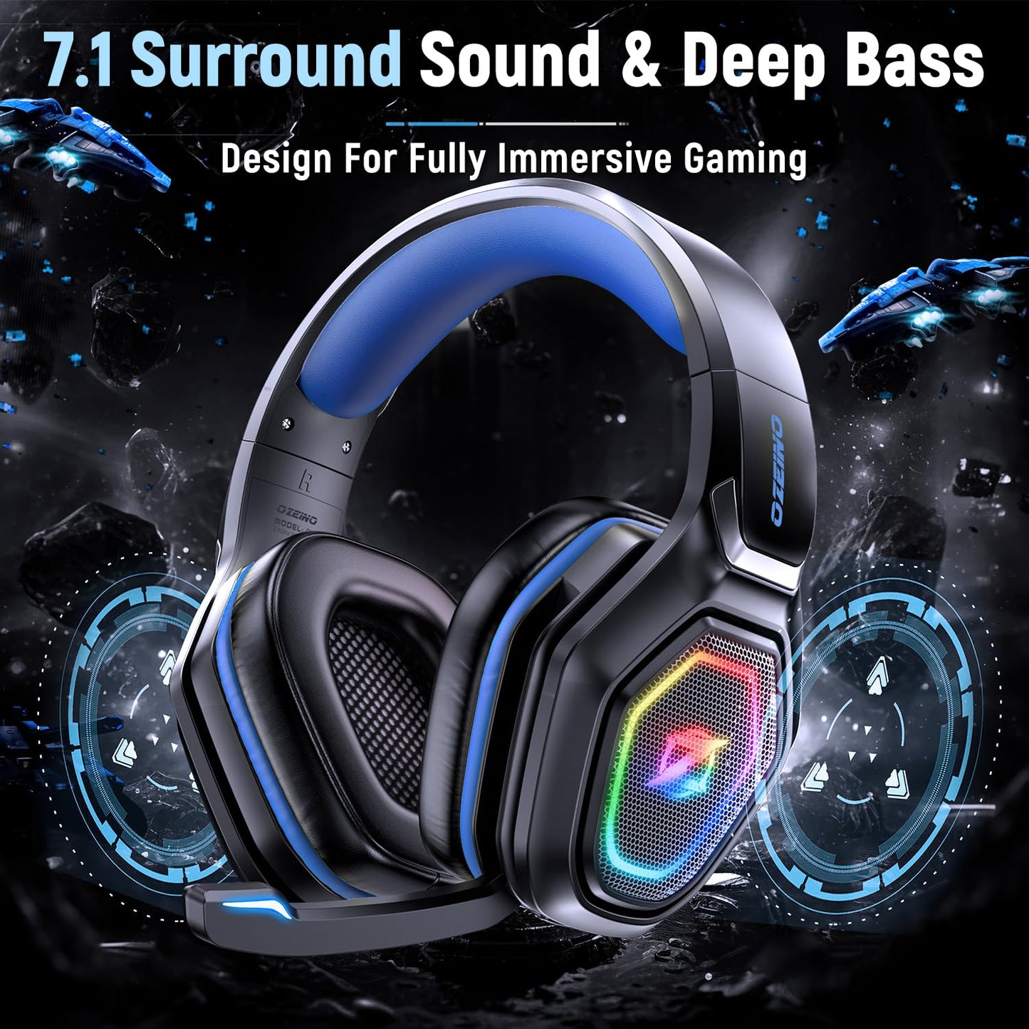 Ozeino Wireless Gaming Headset for Ps5, Ps4, Switch, Ultra Stable 2.4GHz USB & Type-C, Bluetooth 5.3 Gaming Headphones with Flip Mic, 40+Hr Battery Gamer Headset for PC, Laptop, Mobile, Mac(White)