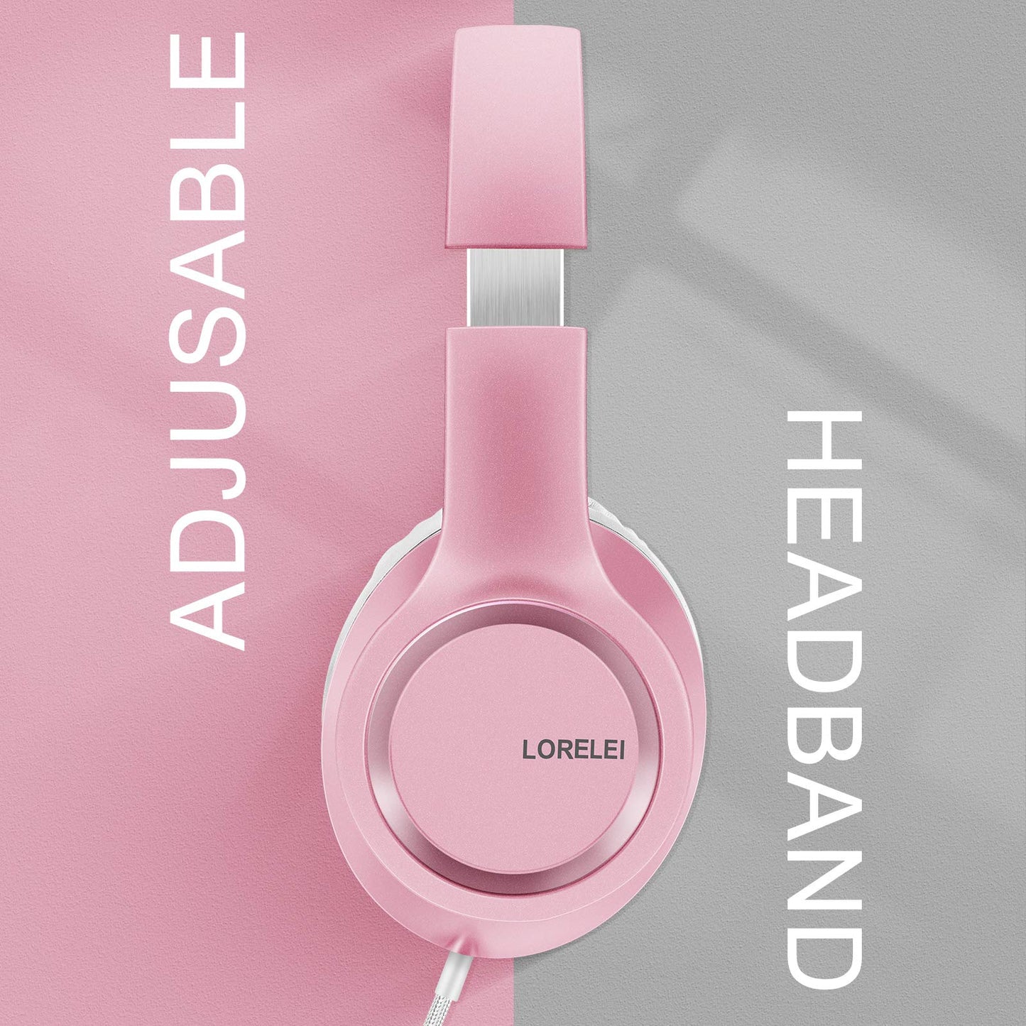 LORELEI X8 Over-Ear Wired Headphones with Microphone with 1.45m-Tangle-Free Nylon Line&3.5mm Plug,Lightweight Foldable & Portable Headphones for Smartphone,Tablet,Computer,Mp3/4(Pearl Pink)