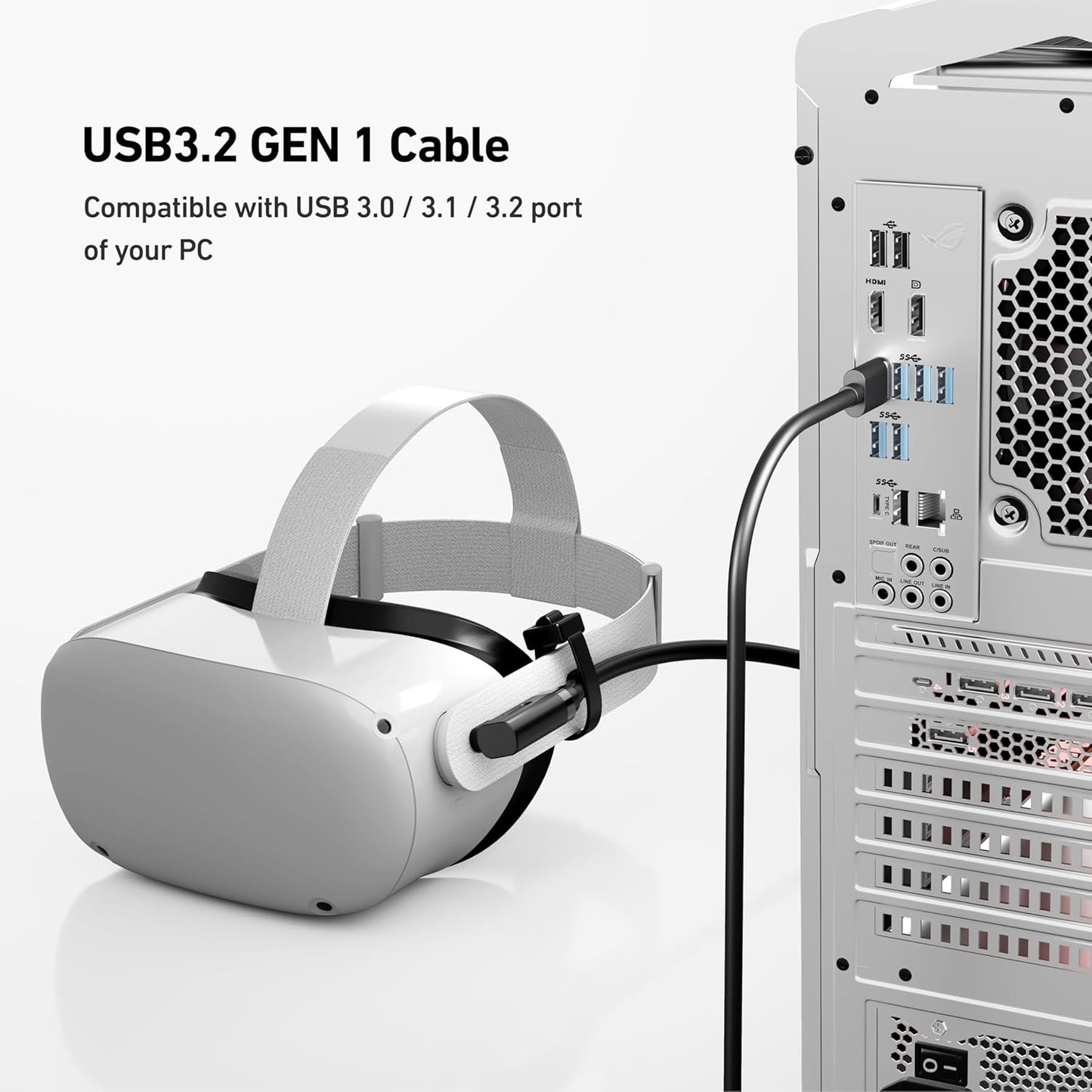BENFEI Link Cable 16 FT Compatible with Oculus/Meta Quest 3, Quest2/Pro/Pico 4 Accessories and PC/SteamVR, High Speed PC Data Transfer, USB 3.0 to USB C Cable for VR Headset