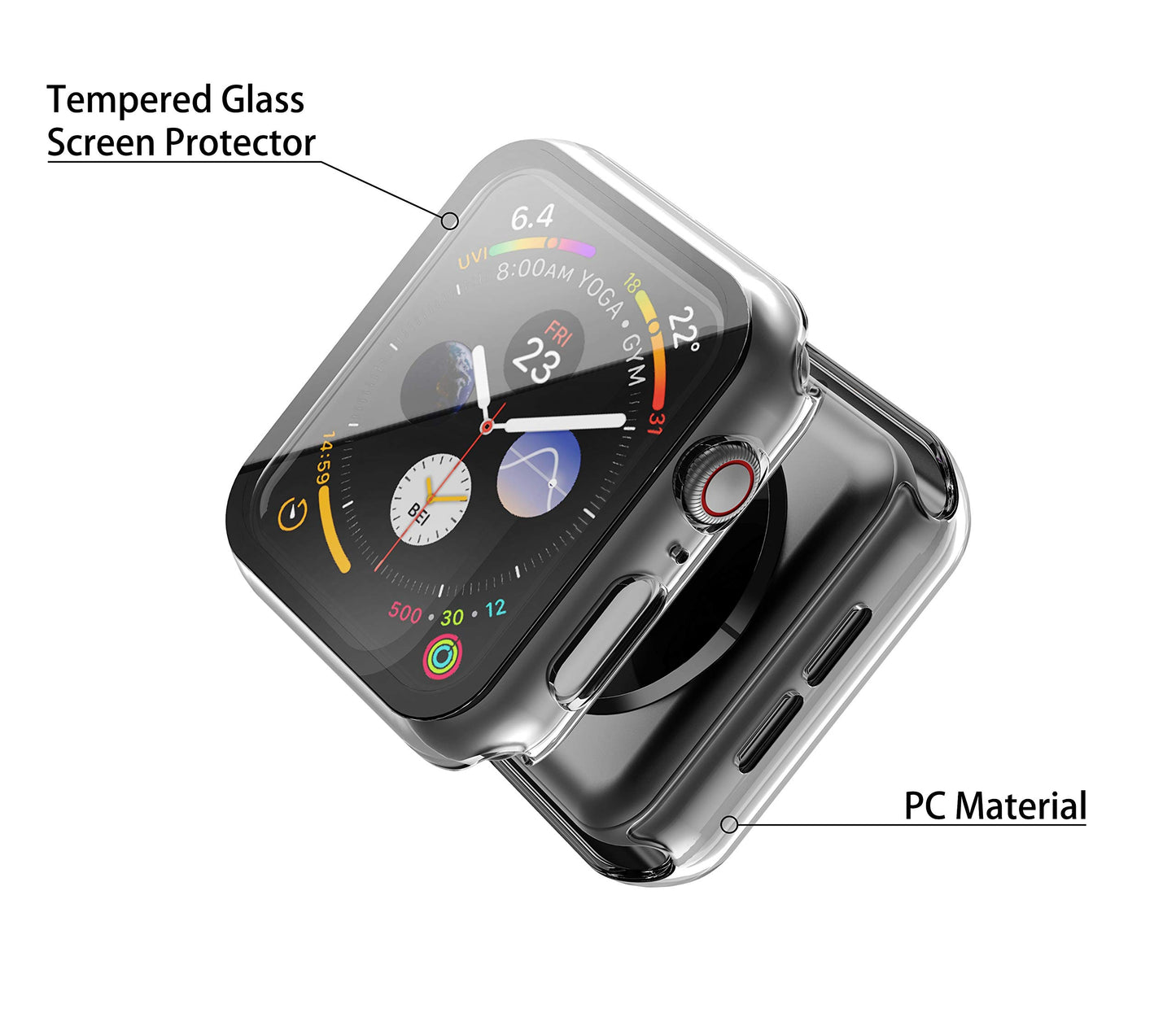 2Pack Black Hard Case (Apple Watch SE 2 (2024) SE Series 6 Series 5 Series 4)with HD Tempered Glass Screen Protector
