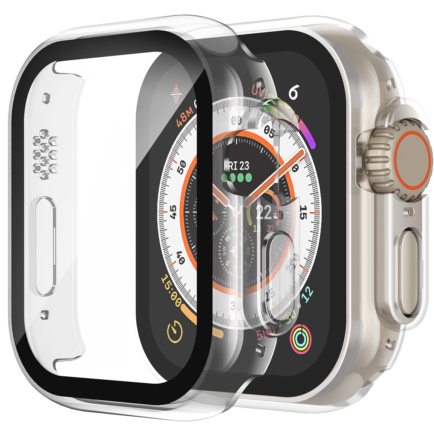 2Pack Black Hard Case (Apple Watch SE 2 (2024) SE Series 6 Series 5 Series 4)with HD Tempered Glass Screen Protector