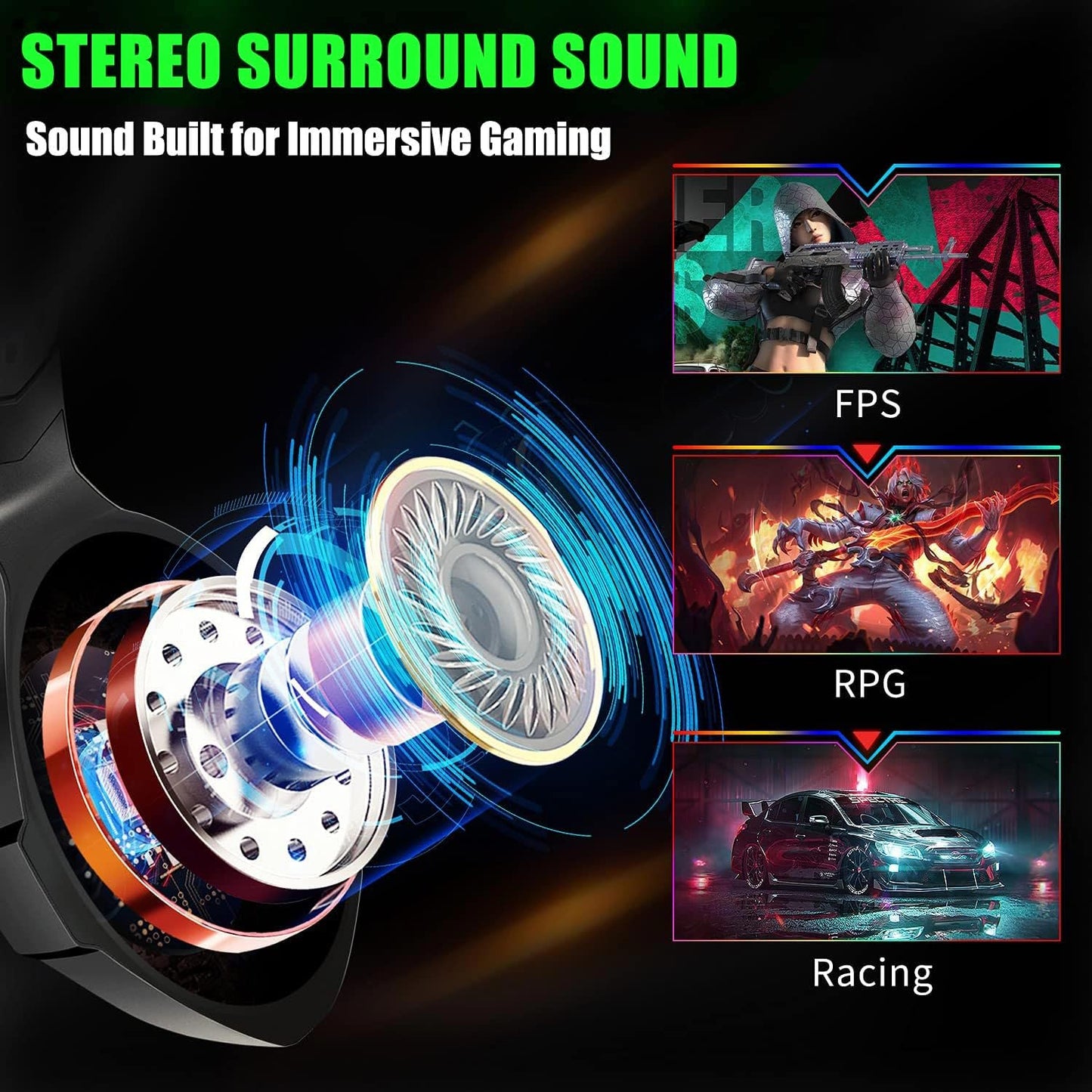 Ozeino Gaming Headset for Ps5 Ps4 PC, Over Ear Gaming Headphones with Noise Cancelling Microphone RGB Light, Deep Bass Stereo Sound Headset for Xbox Series X/S, Switch, Laptop, Mac, Phone