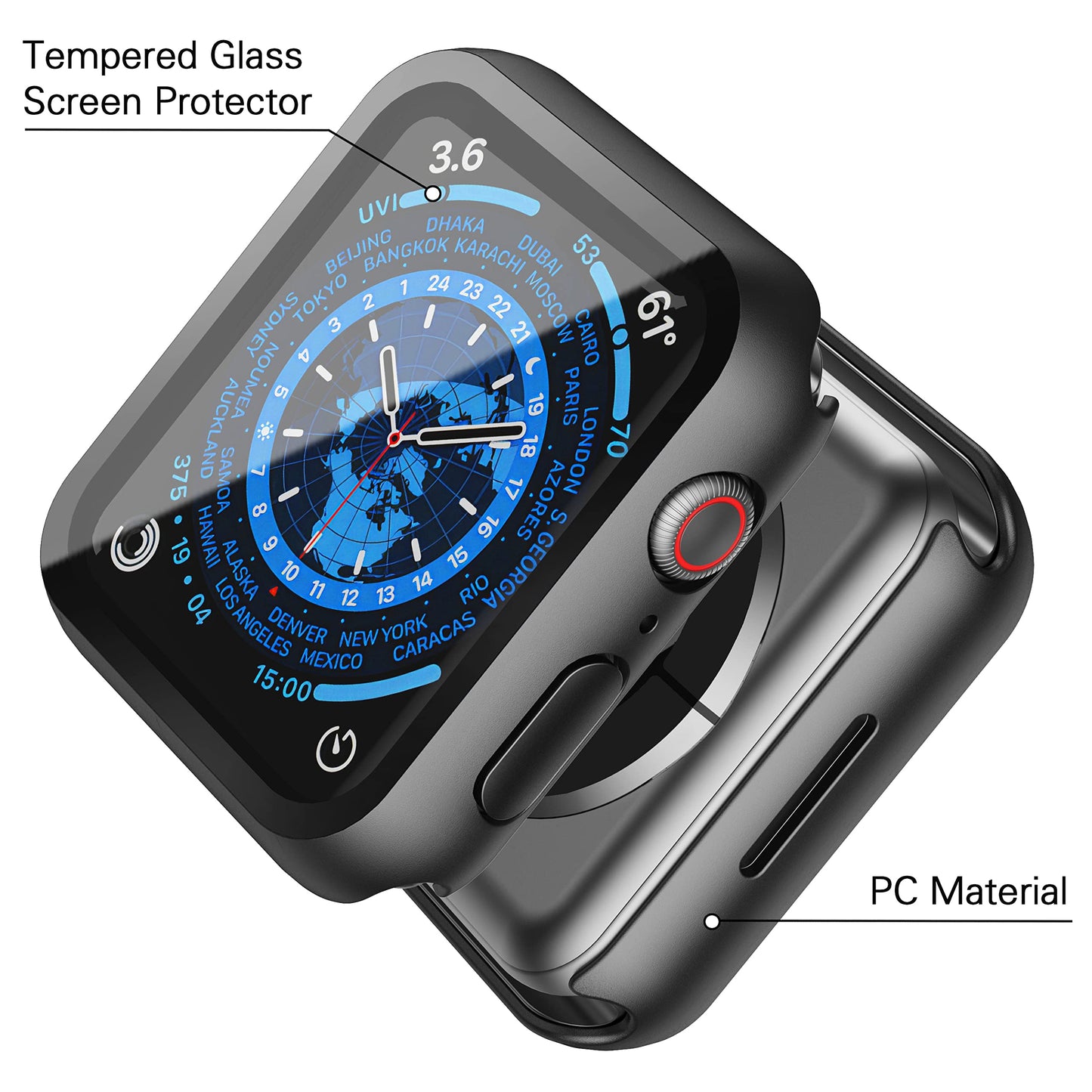 2Pack Black Hard Case (Apple Watch SE 2 (2024) SE Series 6 Series 5 Series 4)with HD Tempered Glass Screen Protector