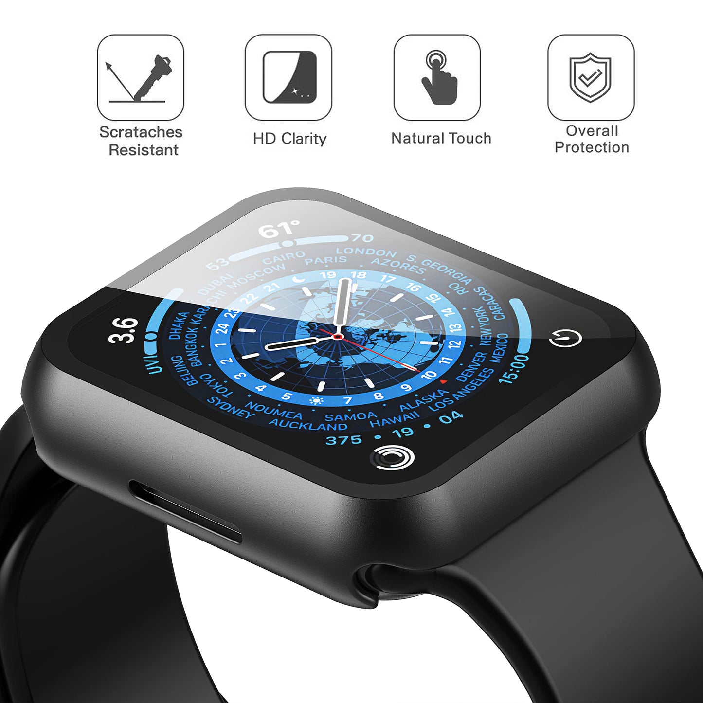 2Pack Black Hard Case (Apple Watch SE 2 (2024) SE Series 6 Series 5 Series 4)with HD Tempered Glass Screen Protector