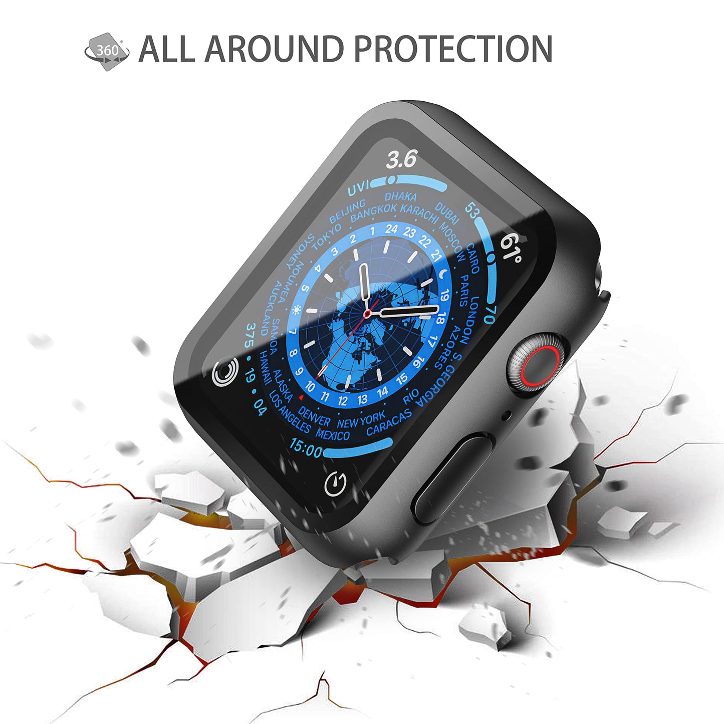 2Pack Black Hard Case (Apple Watch SE 2 (2024) SE Series 6 Series 5 Series 4)with HD Tempered Glass Screen Protector