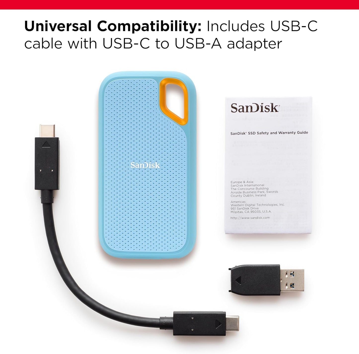 SanDisk Extreme Portable SSD - Up to 1050MB/s, USB-C, USB 3.2 Gen 2, Water and Dust Resistance
