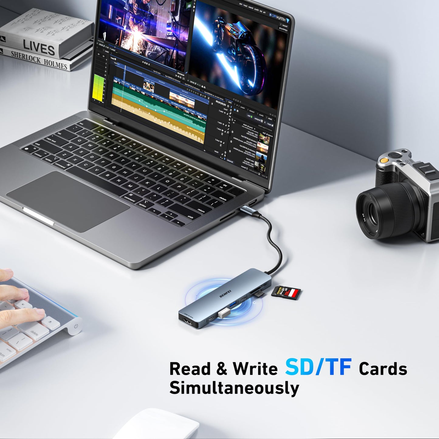 BENFEI 7-in-1 USB C Hub with HDMI(4K@60Hz), 2 USB-A, 1 USB-C Data, 100W Charge, SD/TF Card Reader, Silicone Tangle-Free Cable Compatible with MacBook Pro/Air, iPad Pro, iMac, iPhone 15 Pro/Pro Max
