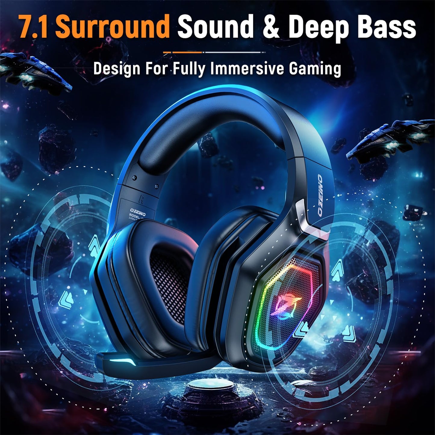 Ozeino Wireless Gaming Headset for Ps5, Ps4, Switch, Ultra Stable 2.4GHz USB & Type-C, Bluetooth 5.3 Gaming Headphones with Flip Mic, 40+Hr Battery Gamer Headset for PC, Laptop, Mobile, Mac(White)