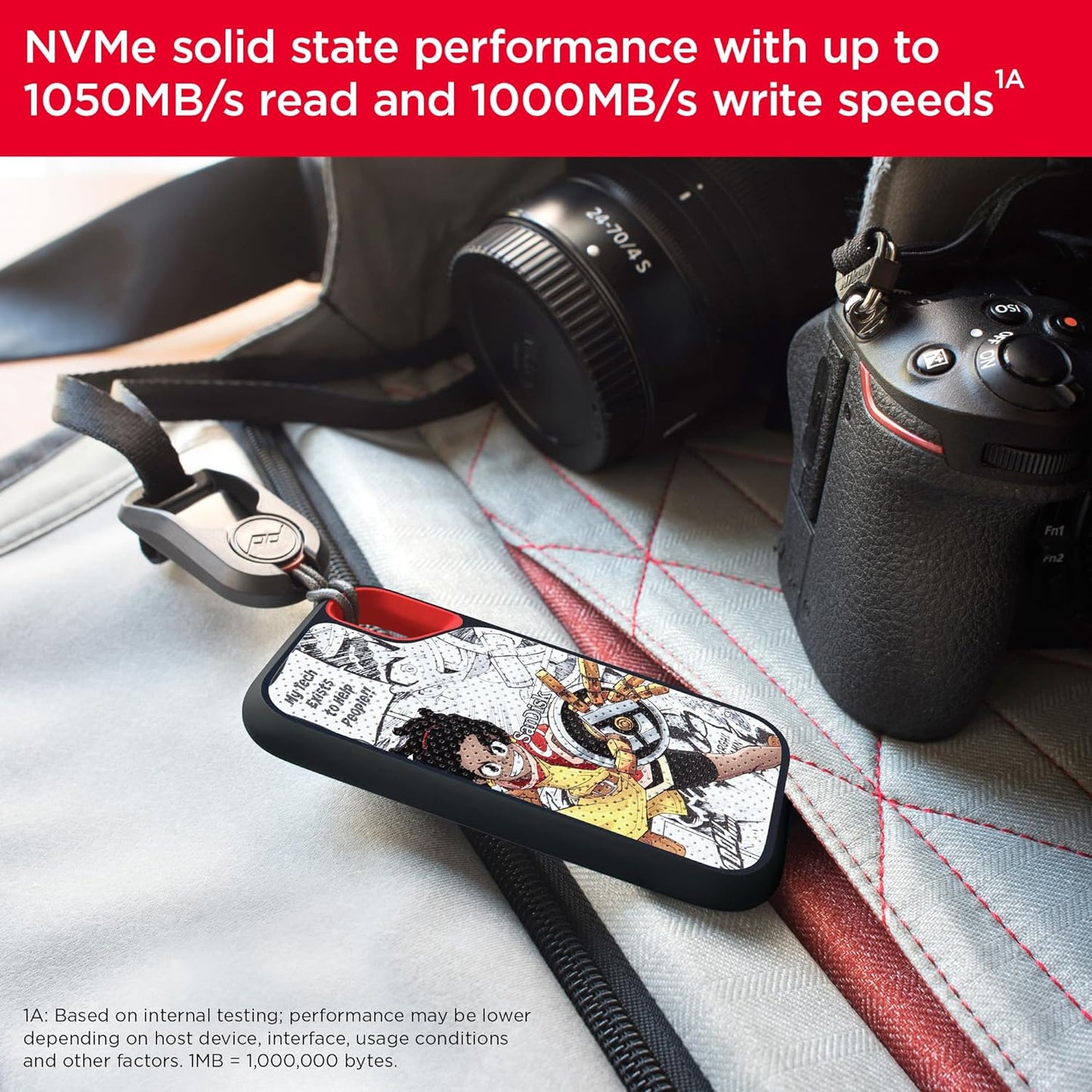 SanDisk Extreme Portable SSD - Up to 1050MB/s, USB-C, USB 3.2 Gen 2, Water and Dust Resistance