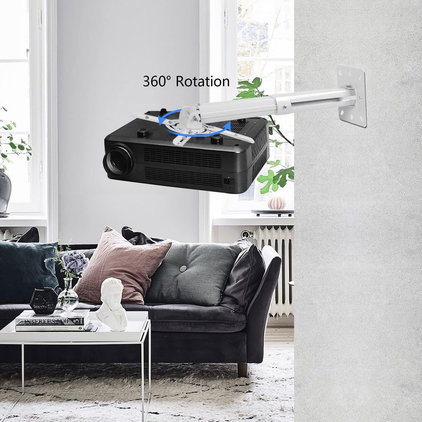 suptek White Projector Ceiling Mount Bracket Fits Flat or Sloped Ceiling Height Adjustable with Extendable Length for LCD/DLP Projectors (PR05)