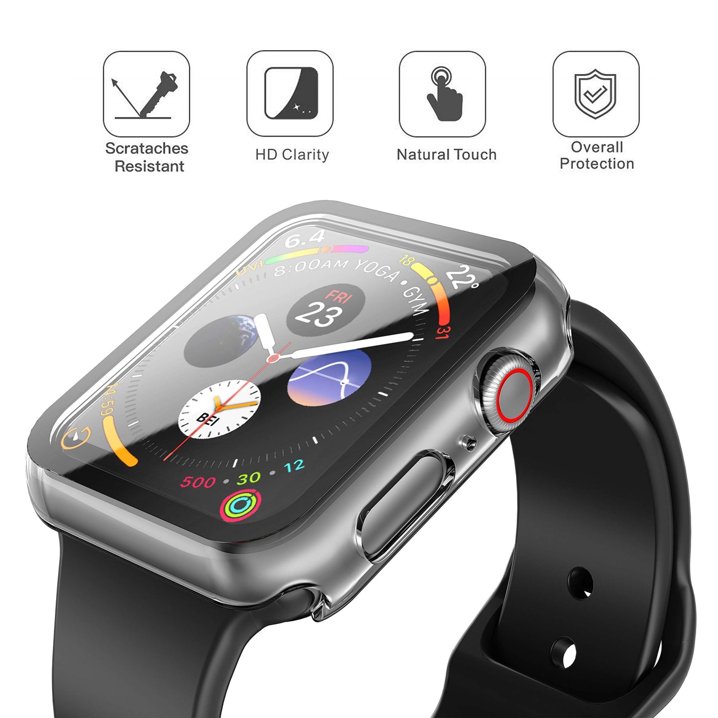 2Pack Black Hard Case (Apple Watch SE 2 (2024) SE Series 6 Series 5 Series 4)with HD Tempered Glass Screen Protector