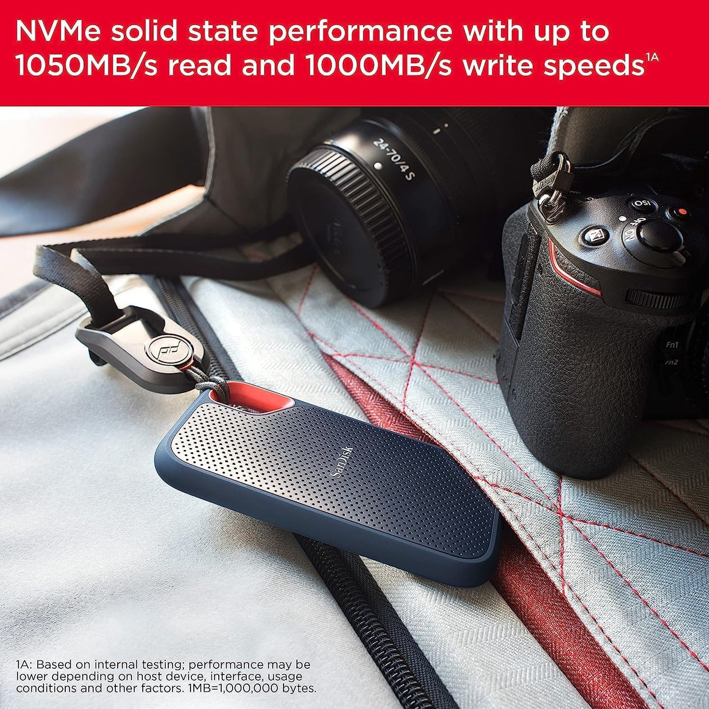 SanDisk Extreme Portable SSD - Up to 1050MB/s, USB-C, USB 3.2 Gen 2, Water and Dust Resistance
