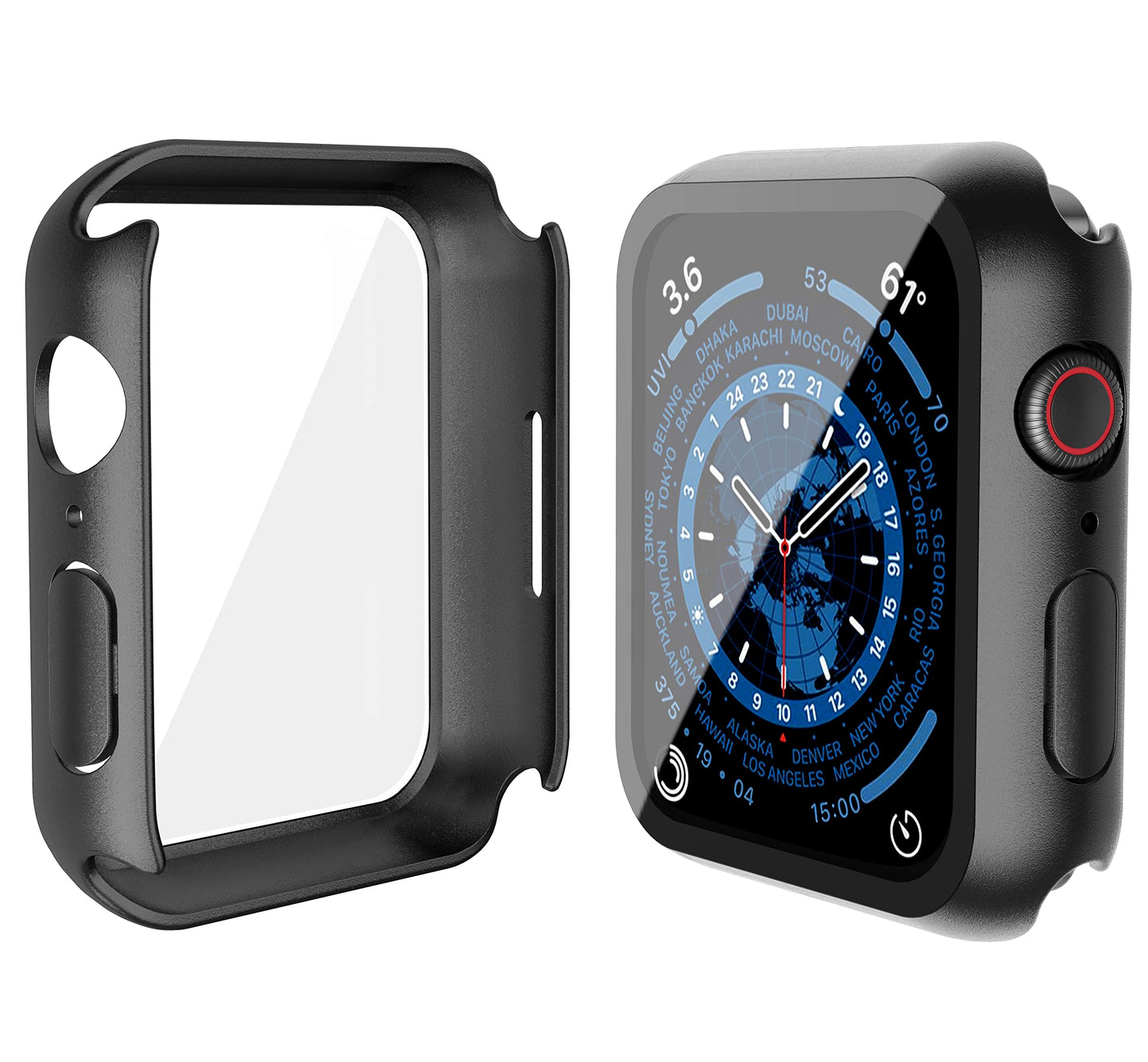 2Pack Black Hard Case (Apple Watch SE 2 (2024) SE Series 6 Series 5 Series 4)with HD Tempered Glass Screen Protector