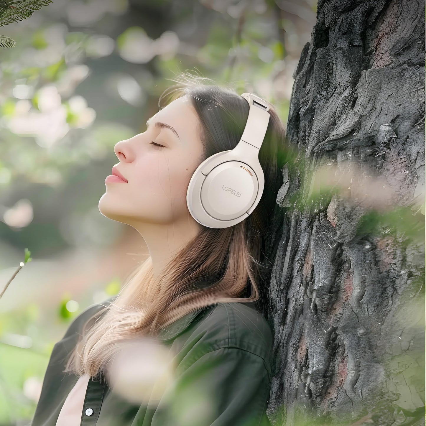 LORELEI QC60 Hybrid Active Noise Cancenlling Headphones,Wireless Over Ear Bluetooth Headsets with Microphone, 60H Playtime Foldable Lightweight, Deep Bass, Memory Earmuffs, for Travel Home Office
