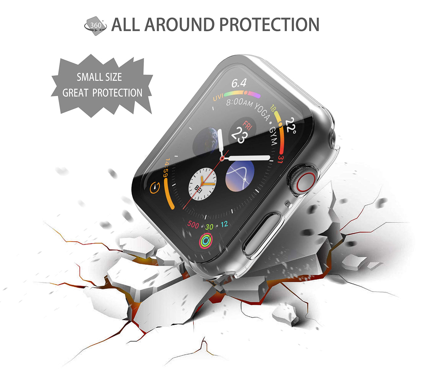 2Pack Black Hard Case (Apple Watch SE 2 (2024) SE Series 6 Series 5 Series 4)with HD Tempered Glass Screen Protector
