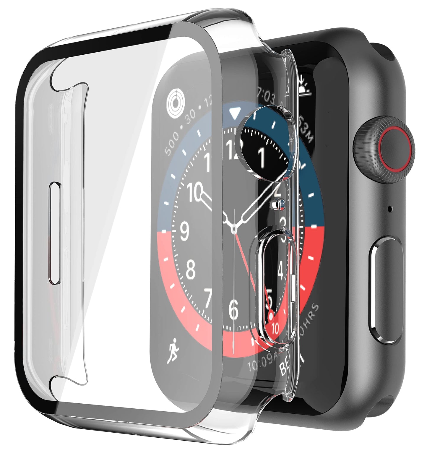 2Pack Black Hard Case (Apple Watch SE 2 (2024) SE Series 6 Series 5 Series 4)with HD Tempered Glass Screen Protector