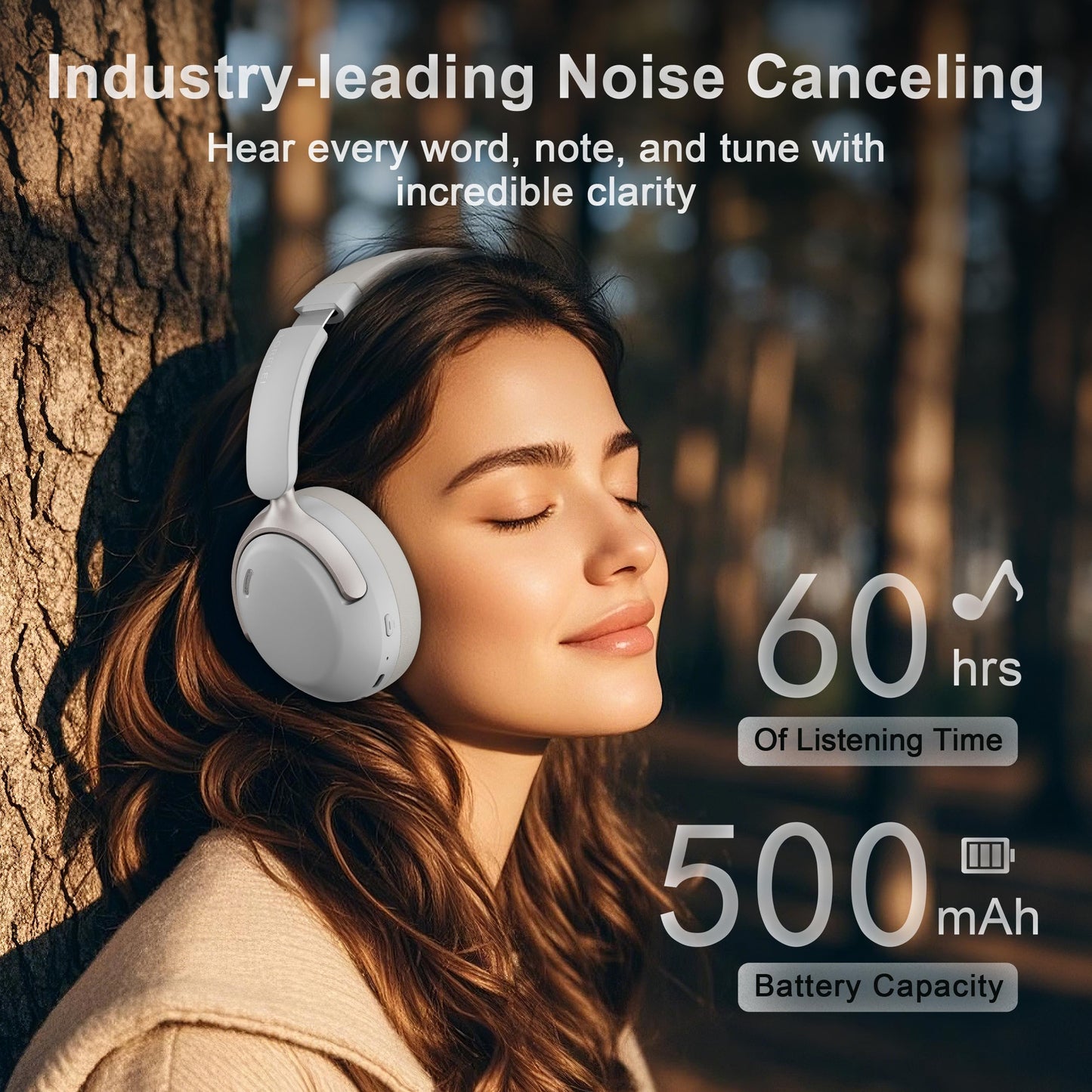 LORELEI QC30 Hybrid Active Noise Cancelling Headphones, 60H Playtime, Built-in Mic, Wireless Over Ear Headsets with Case,Bluetooth 5.4,Deep Bass Comfort Fit Soft-Earpads Fast Charging -Space Black