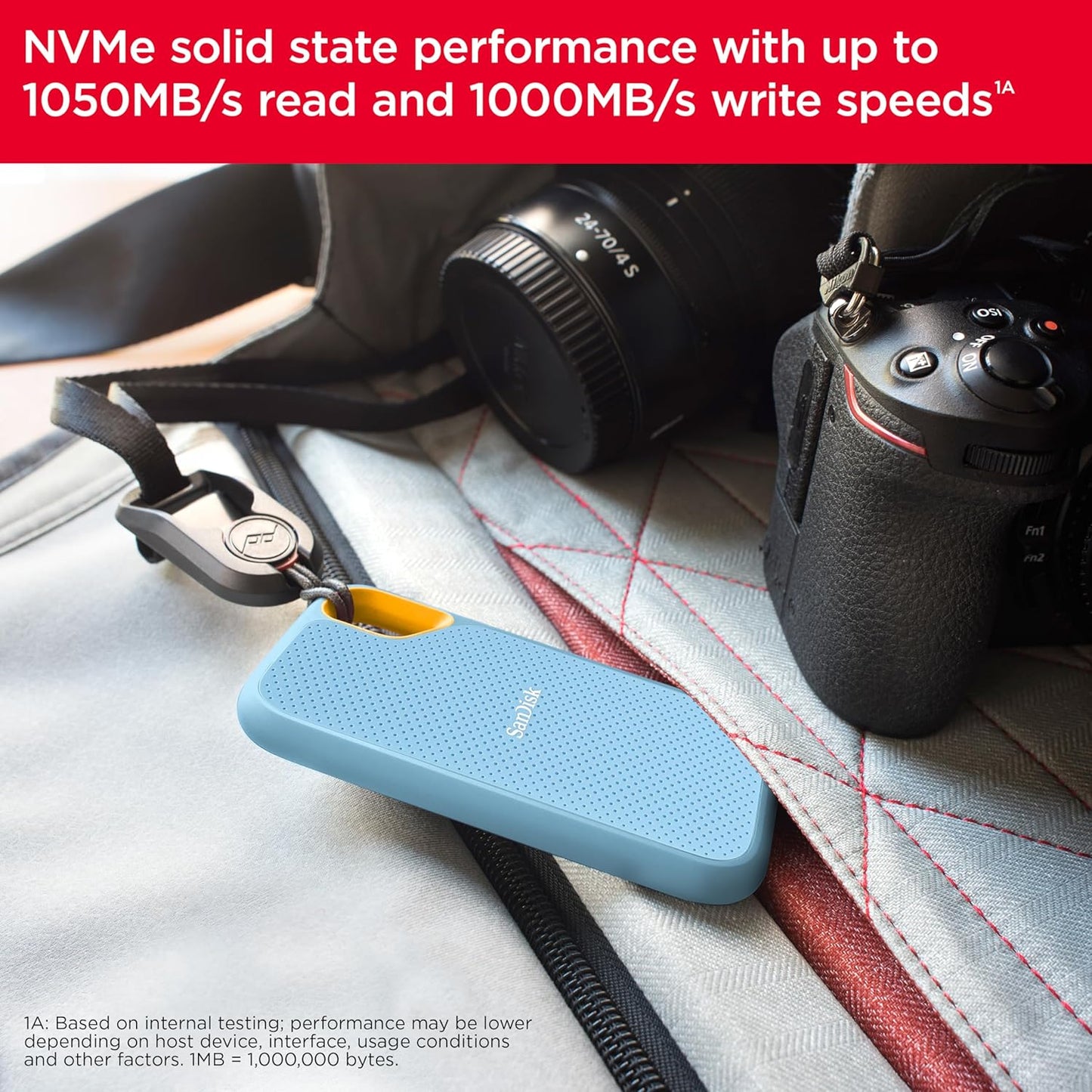 SanDisk Extreme Portable SSD - Up to 1050MB/s, USB-C, USB 3.2 Gen 2, Water and Dust Resistance
