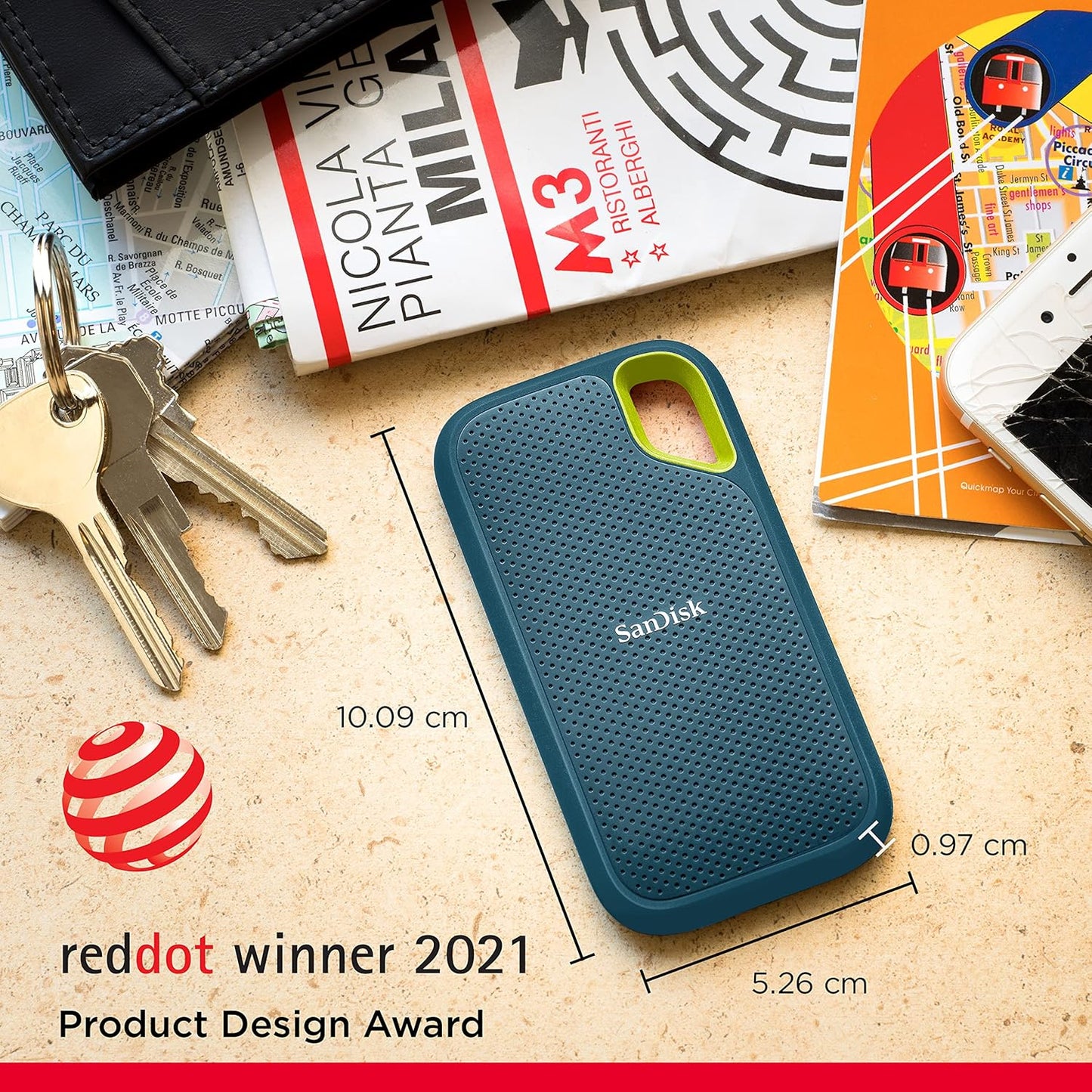 SanDisk Extreme Portable SSD - Up to 1050MB/s, USB-C, USB 3.2 Gen 2, Water and Dust Resistance