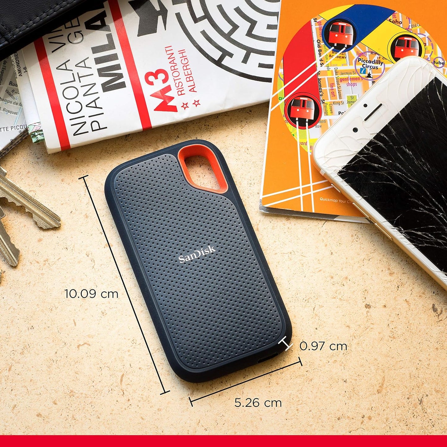 SanDisk Extreme Portable SSD - Up to 1050MB/s, USB-C, USB 3.2 Gen 2, Water and Dust Resistance