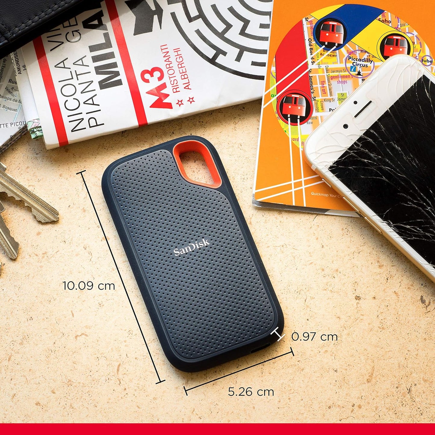 SanDisk Extreme Portable SSD - Up to 1050MB/s, USB-C, USB 3.2 Gen 2, Water and Dust Resistance