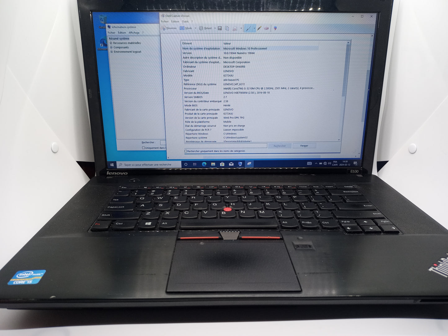 Lenovo Thinkpad Edge E530 Processeur i5-3th Ram 8G Disk 250G SSD Windows 10 Empreintes DVD