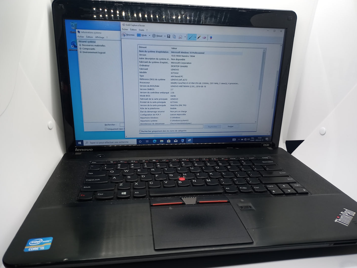 Lenovo Thinkpad Edge E530 Processeur i5-3th Ram 8G Disk 250G SSD Windows 10 Empreintes DVD