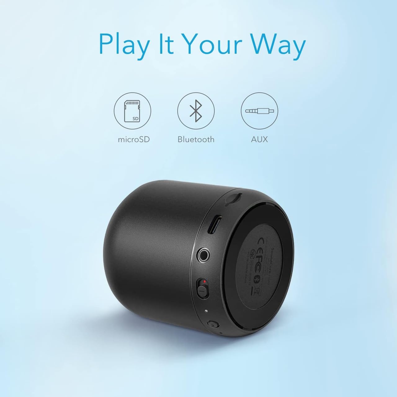 Anker SoundCore mini, Super-Portable Bluetooth Speaker with 15-Hour Playtime（with FM Radio）, 66-Foot Bluetooth Range, Enhanced Bass, Noise-Cancelling Microphone（for Leisure and Work Use）