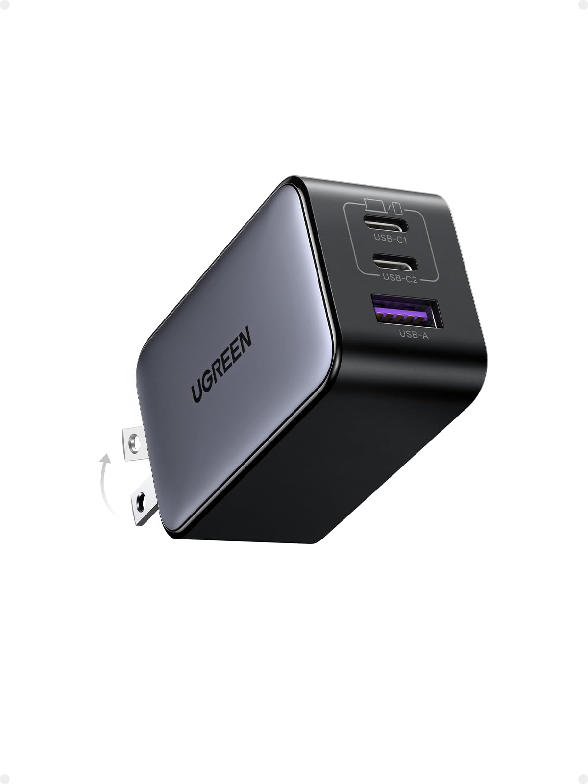 UGREEN Nexode 65W USB C Charger, 3 Port GaN Charger Foldable Tablet Charger Block Compatible with iPhone 17 Pro Max/17 Pro/iPhone Air/17, Tablet, iPad, MacBook Pro/Air, Galaxy S26 S25, Pixel 10